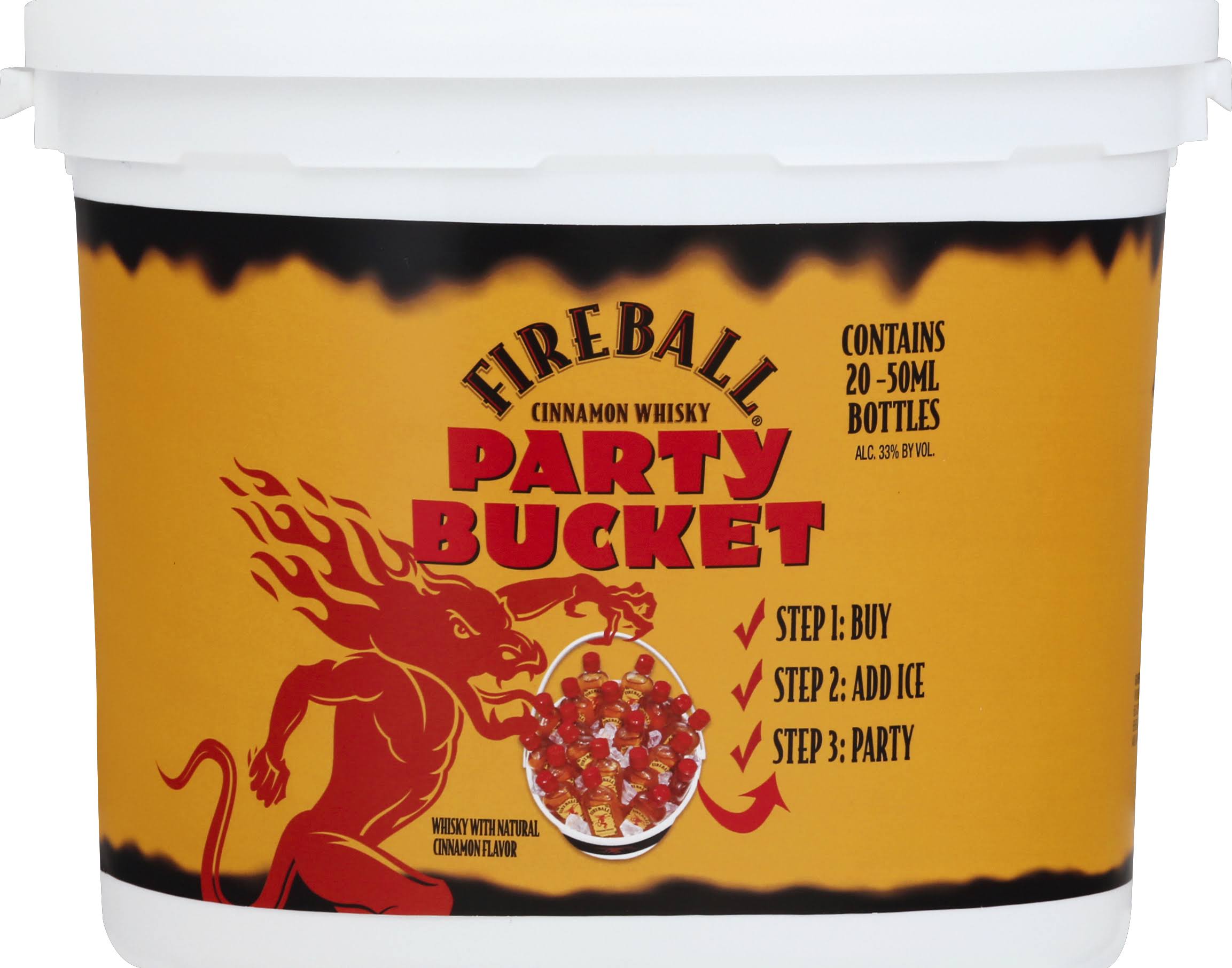 Fireball Whiskey, Cinnamon, Party Bucket - 20 pack, 50 ml bottles