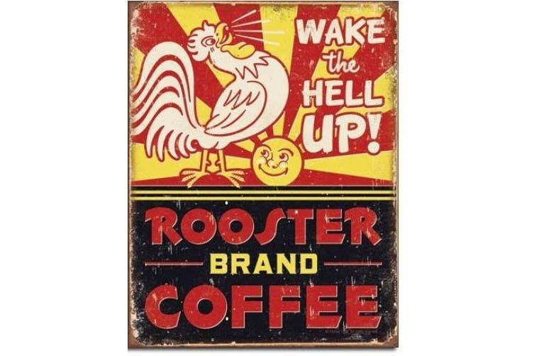 Rooster Brand Coffee Distressed Retro Vintage Tin Sign | Decor