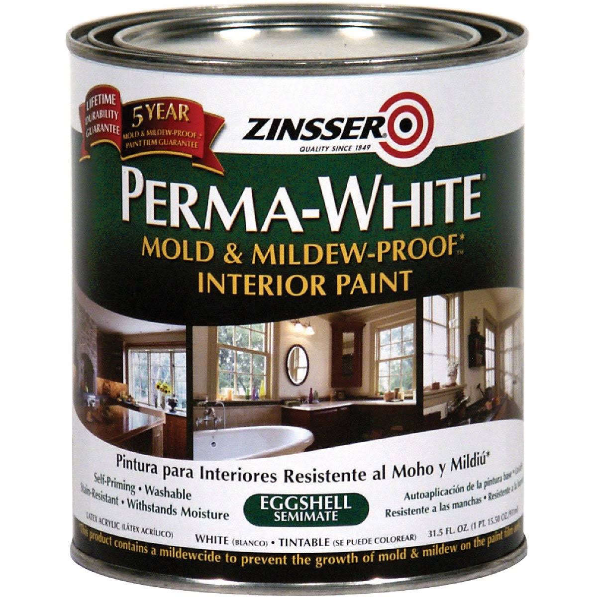 Zinsser 2774 Mold and Mildew-Proof Paint Perma-White Eggshell White Water-Based Interior 1 qt White