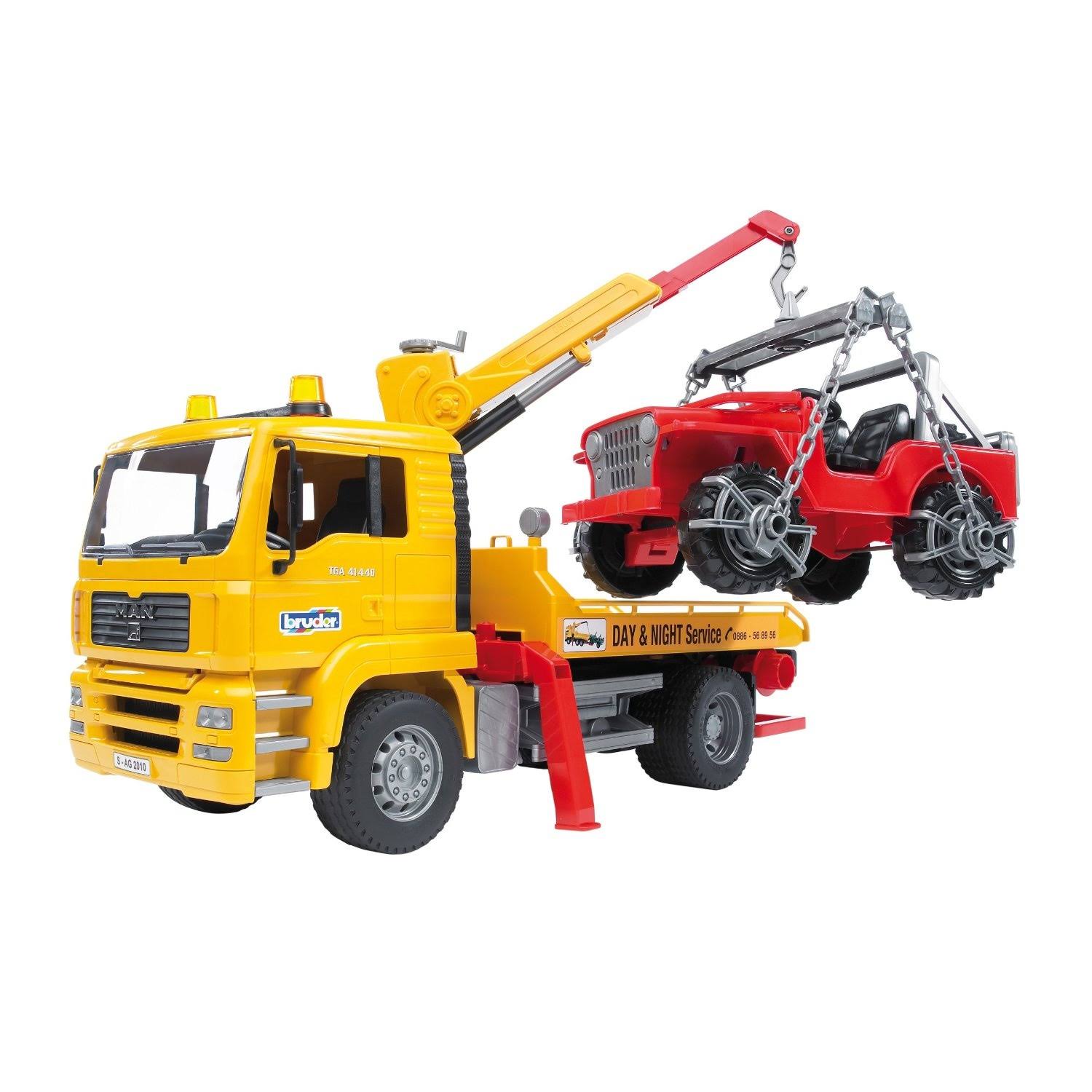 Bruder Man Tga Tow Truck with Cross Country Vehicle Toy