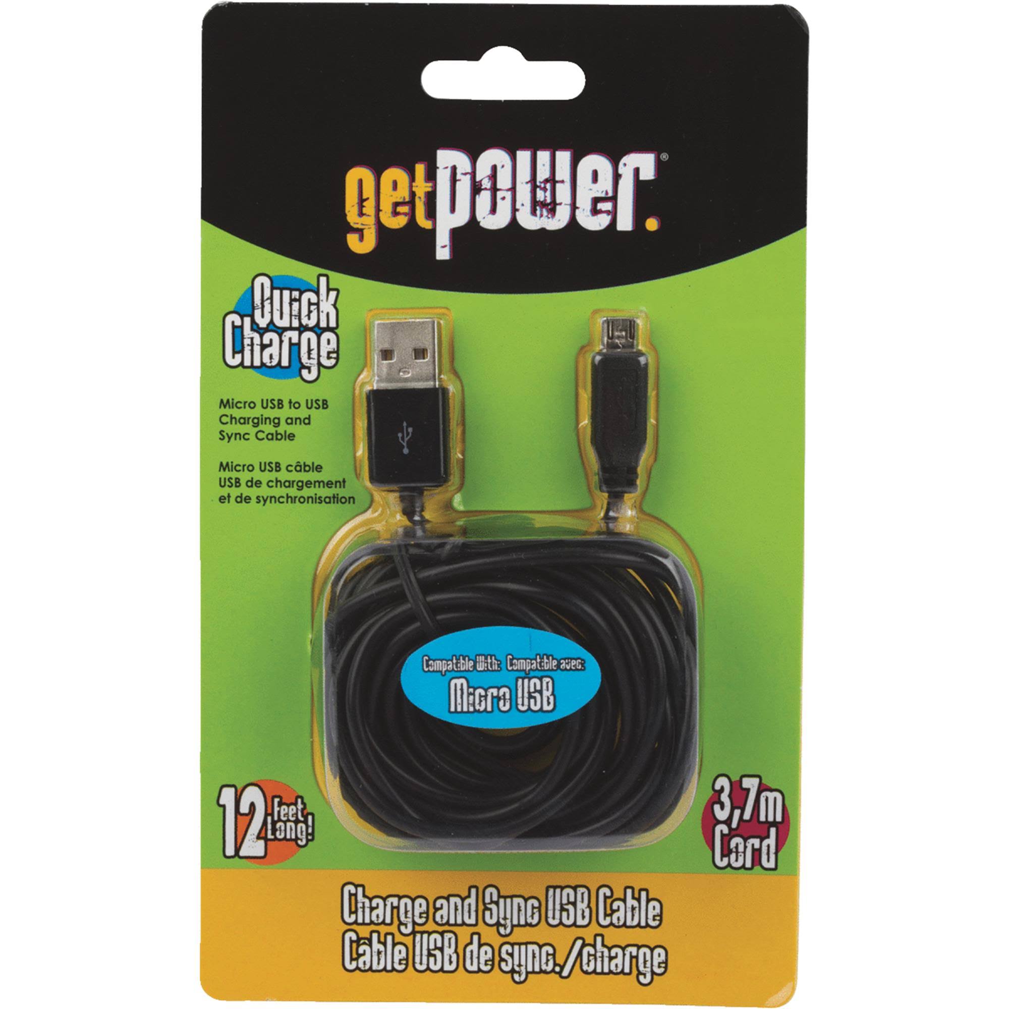 Get Power Extra Long Usb Charging and Sync Cord - 12'