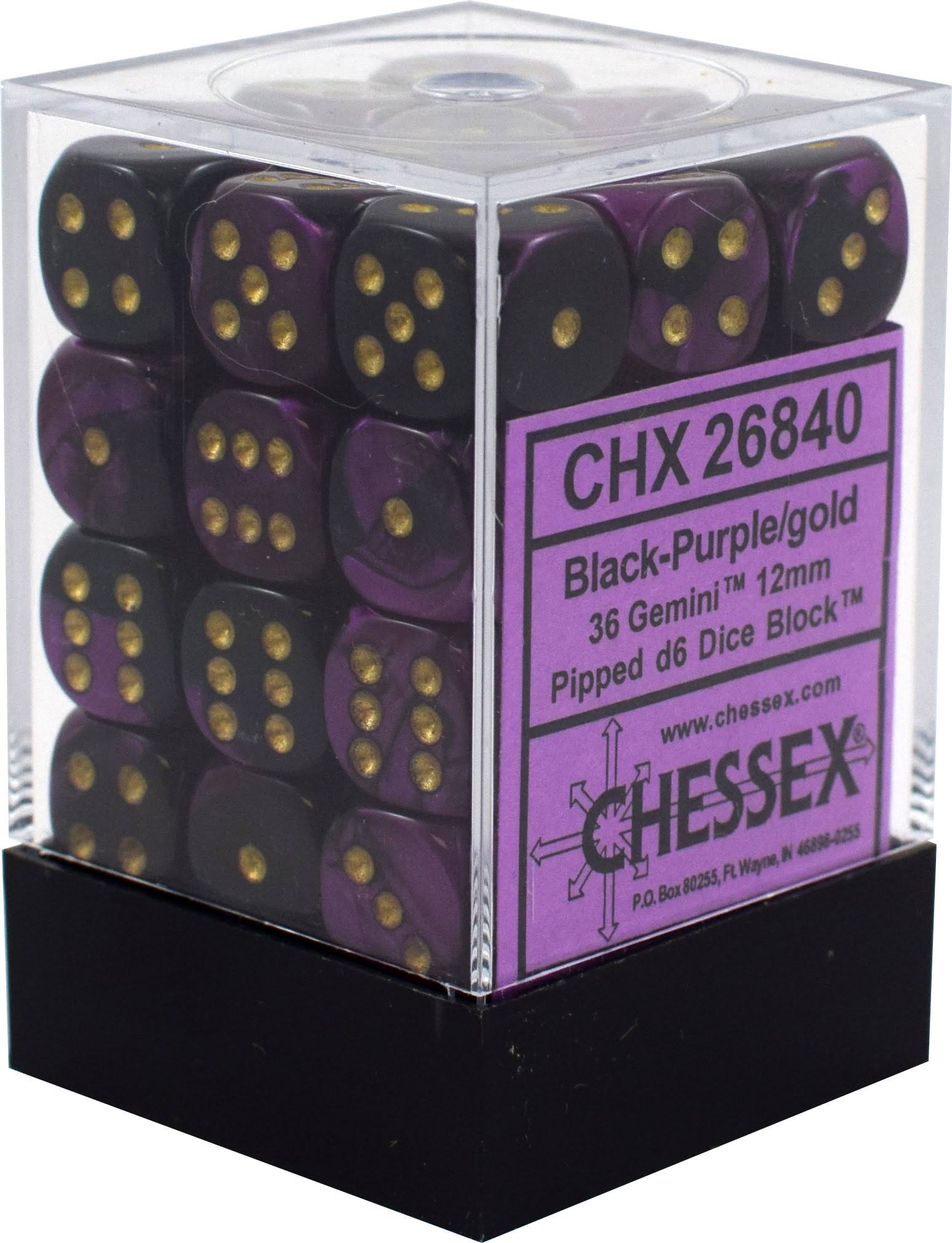 Chessex Gemini D6 12mm Dice: Black-Purple/Gold