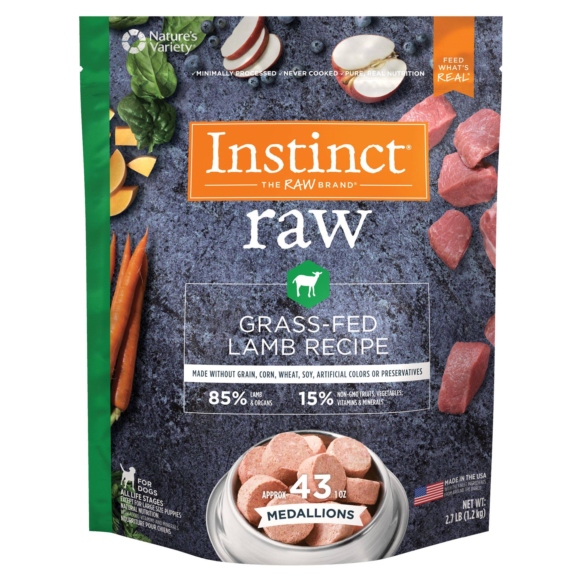 Instinct Medallions Grass Fed Lamb Recipe Grain Free Frozen Raw Dog Food 2.7-lb