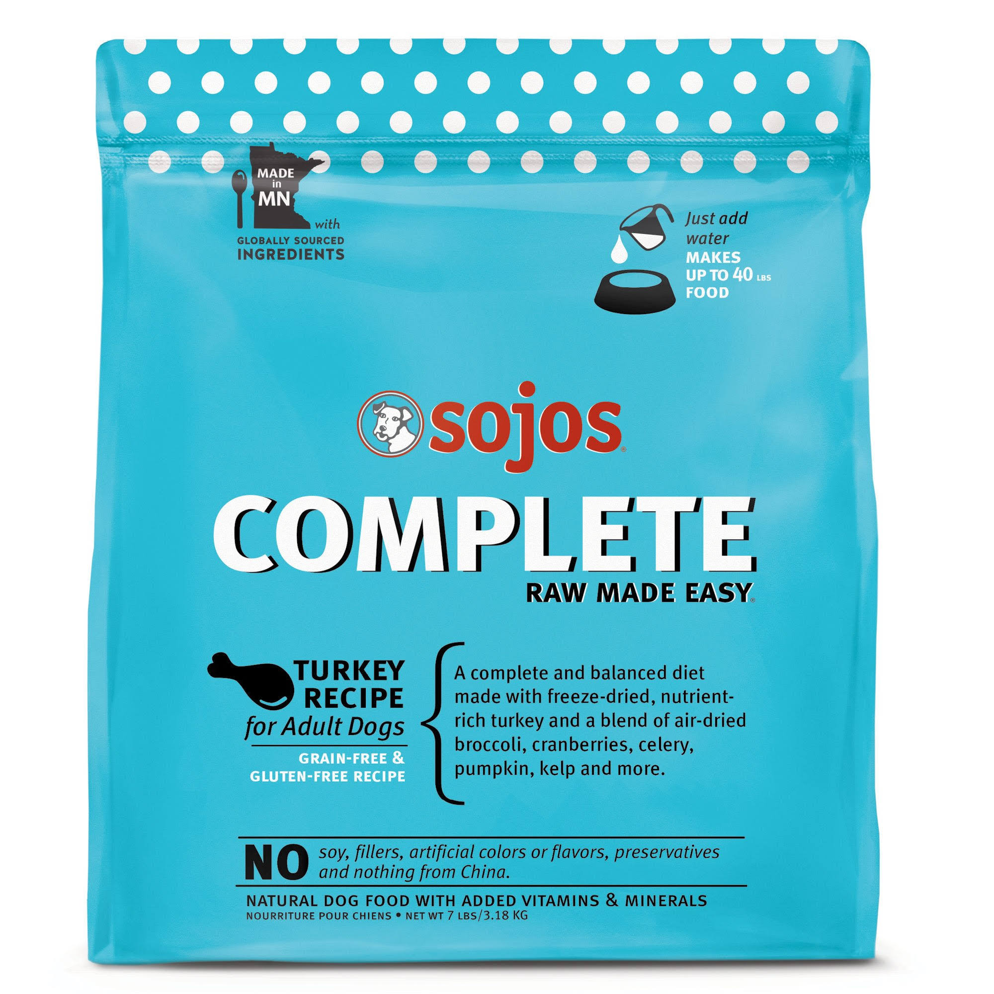 SOJOS Complete Adult Grain-Free Freeze-Dried Dog Food - Turkey Recipe - 7 lb. Bag