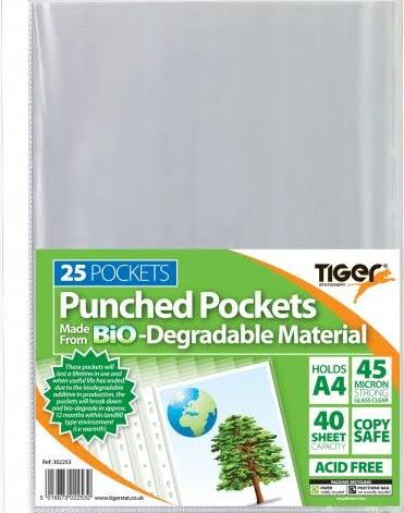 Tiger A4 Bio-degradable Punched Pockets - Pack of 25