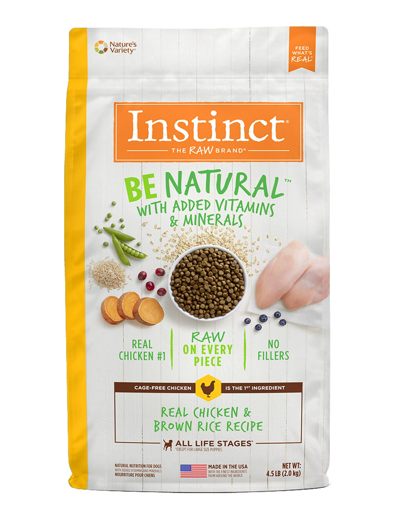 Instinct Be Natural Real Chicken & Brown Rice Recipe Freeze-Dried Raw Coated All Life Stage Dry Dog Food