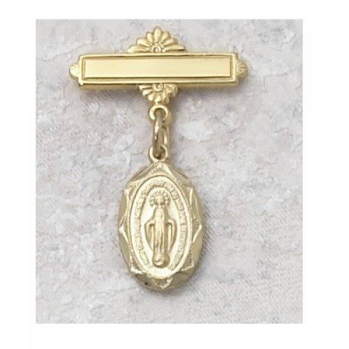 Gold Over Sterling Silver Oval Mirac Baby Pin Great Baptism Christening Gift Baby Badge | Gift Ideas