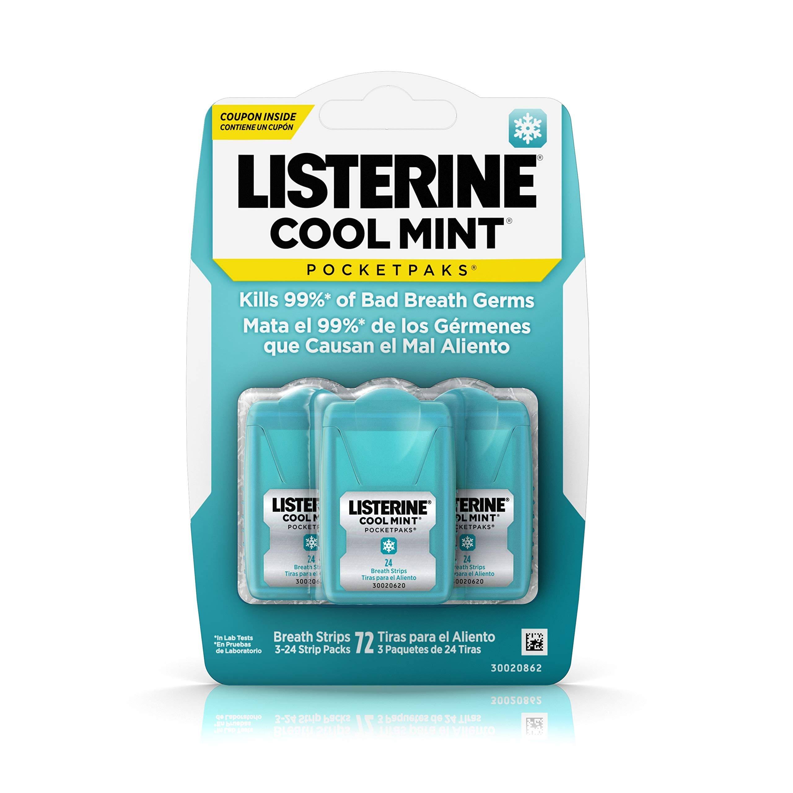 Listerine Pocketpaks Breath Strips - Cool Mint, 24 Count, 3 Pack