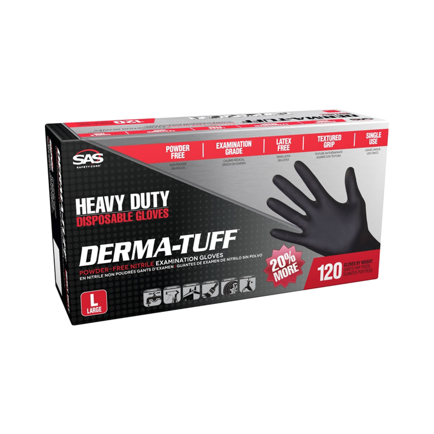 SAS Safety - 66583 - Derma-Tuff Nitrile Disposable Gloves Large Black Powder Free - 120/Pack