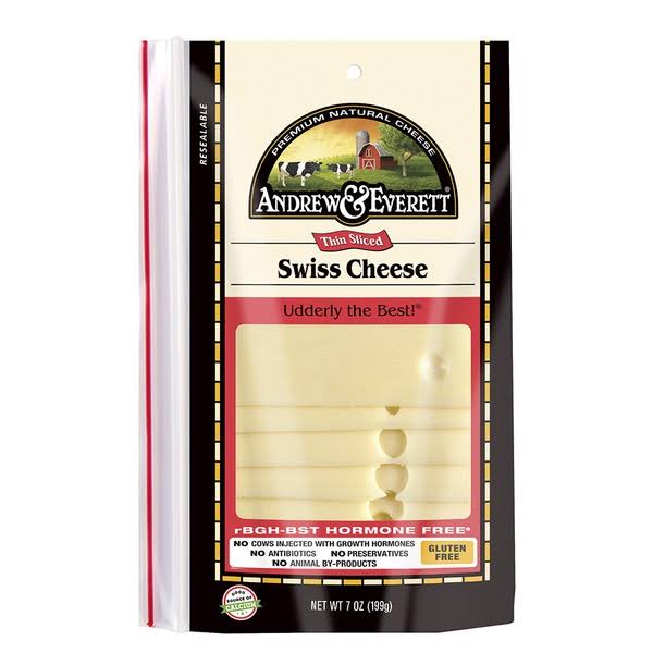 Andrew & Everett Cheese, Thin Sliced Swiss - 7 oz