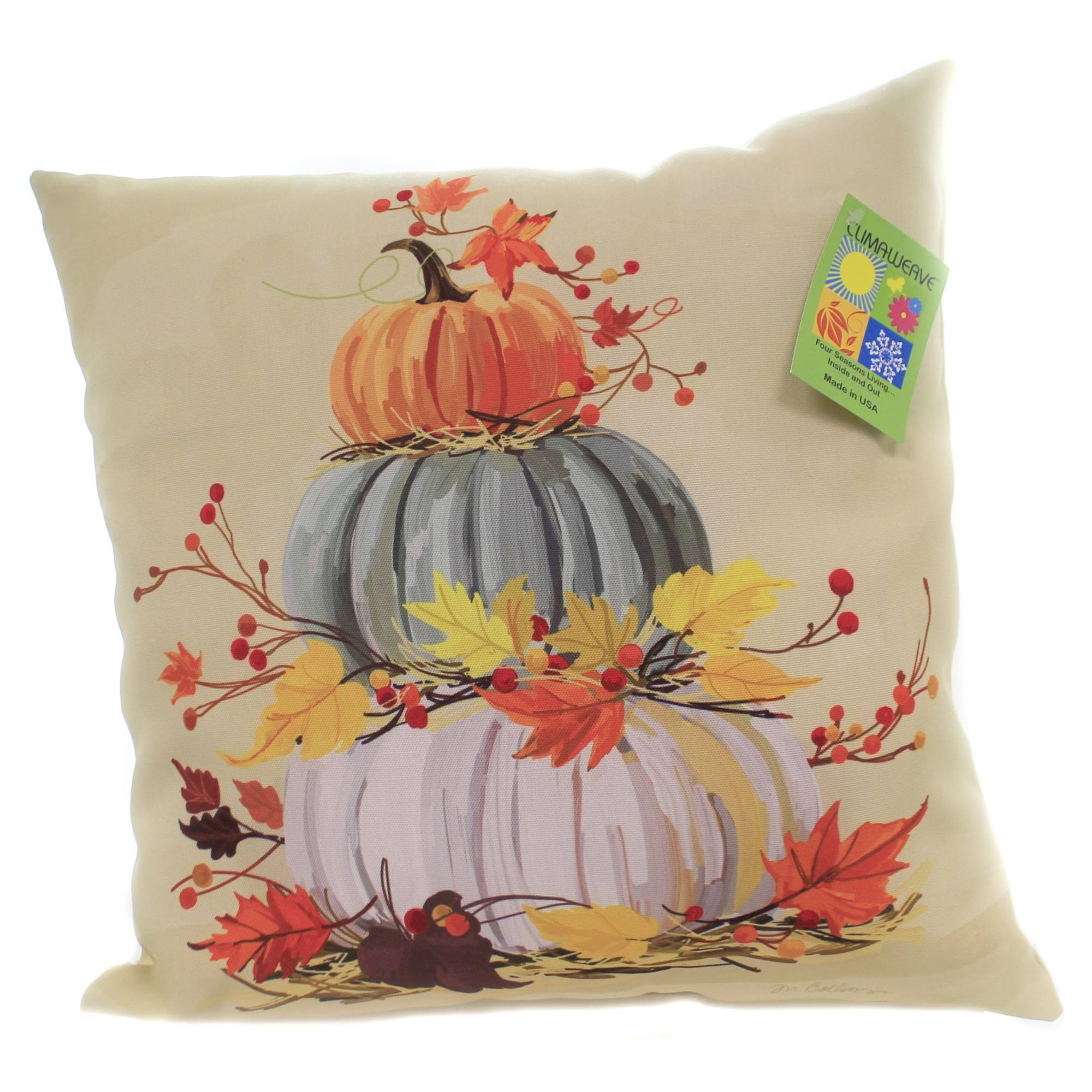 Fall Stacked Pumpkins Pillow Fabric Indoor Outdoor Leaves Slskpk