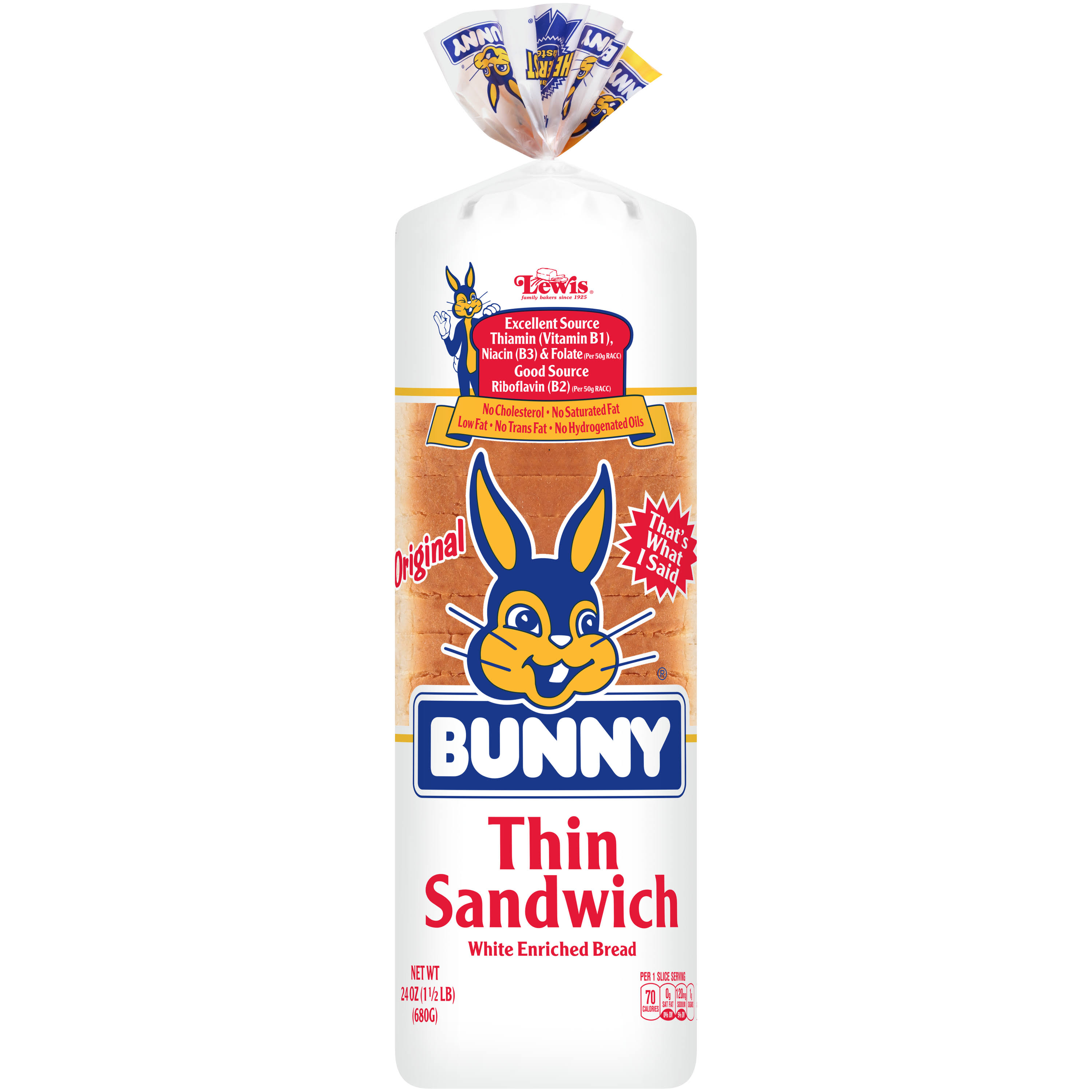Bunny Bread, Thin Sandwich, Giant, White Enriched - 24 oz