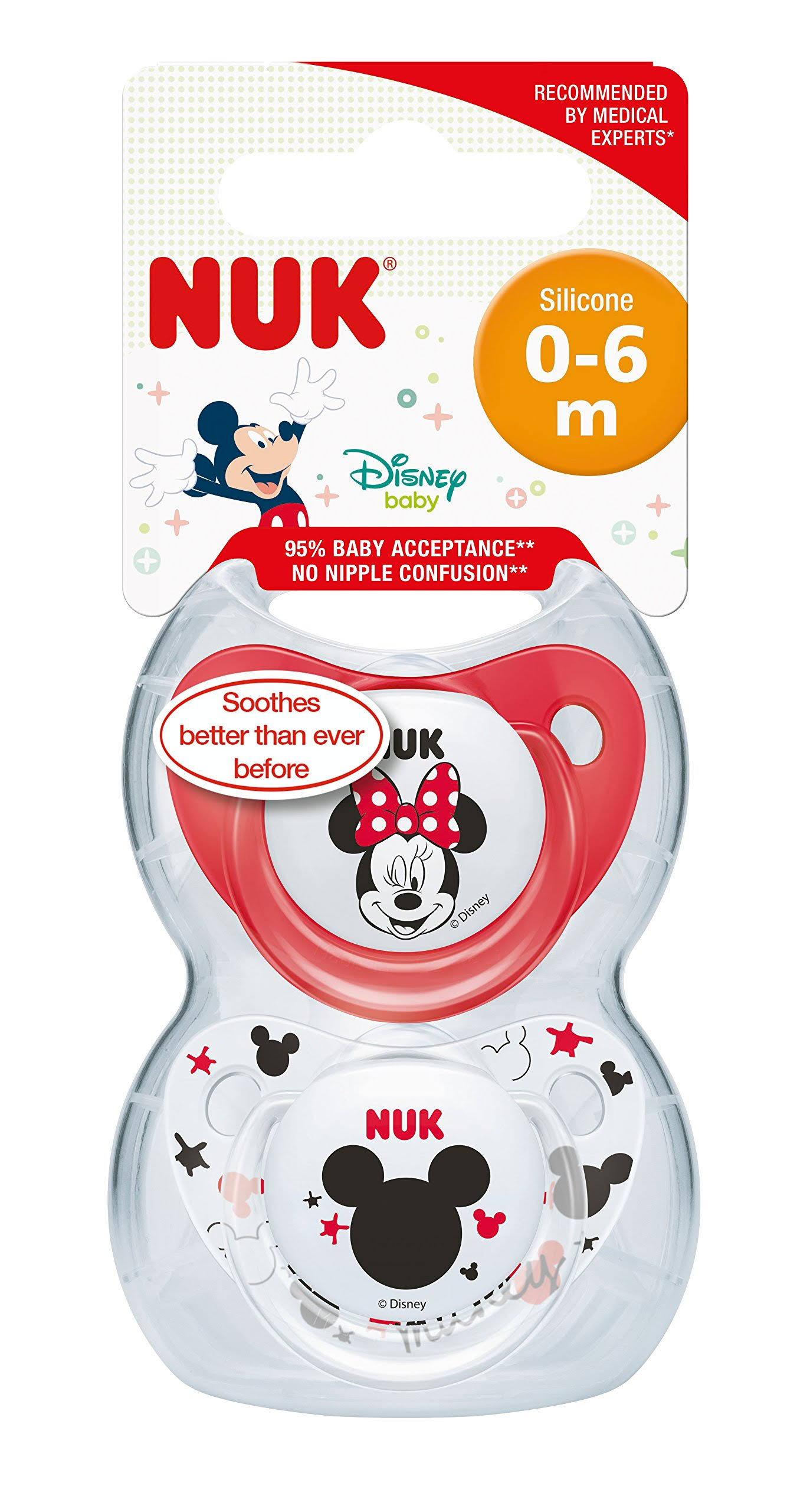 NUK Mickey Mouse Silicone Soother 0-6 Months 2 Pack