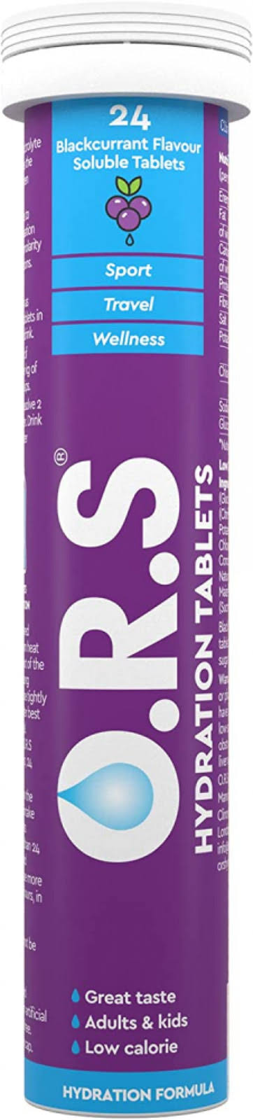 O.R.S Hydration Tablets - Adults and Children, 24 Blackcurrant Flavour Soluble Tablets