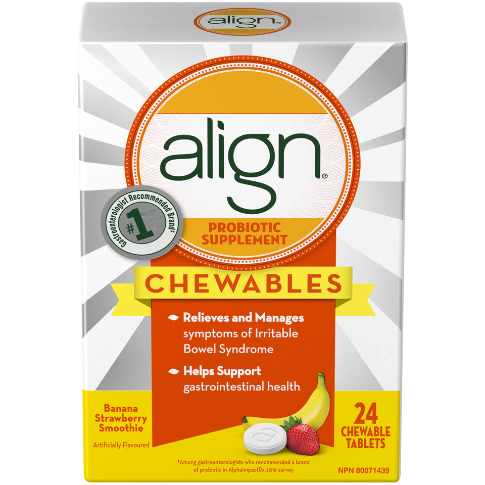 Align Banana Strawberry Smoothie Probiotic Supplement Chewables 24 Ct Box