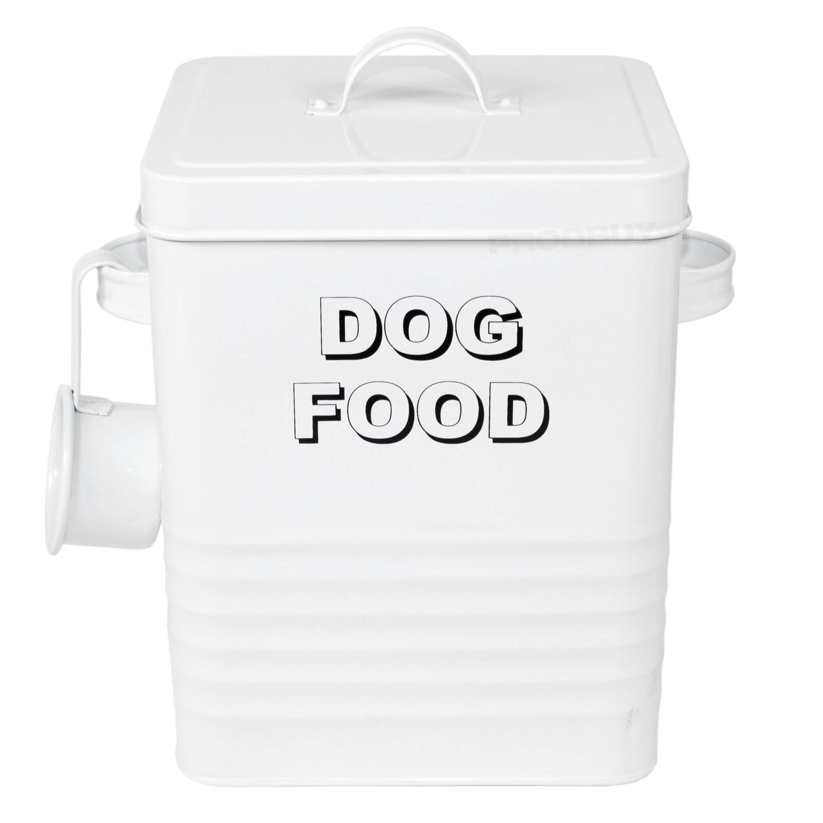 White Dog Food Storage Container Retro Treats Biscuits Tin Lid Holder Barrel