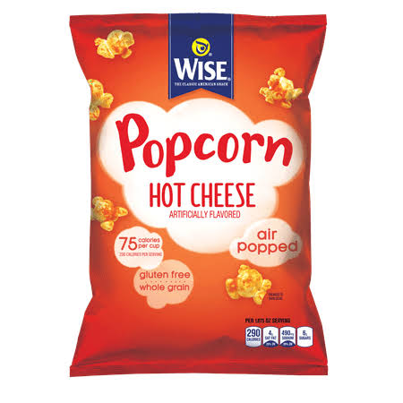 Wise Snacks Popcorn, Hot Cheese, 0.625 Ounce (36 Count), Gluten Free, Whole Grain, Air Popped