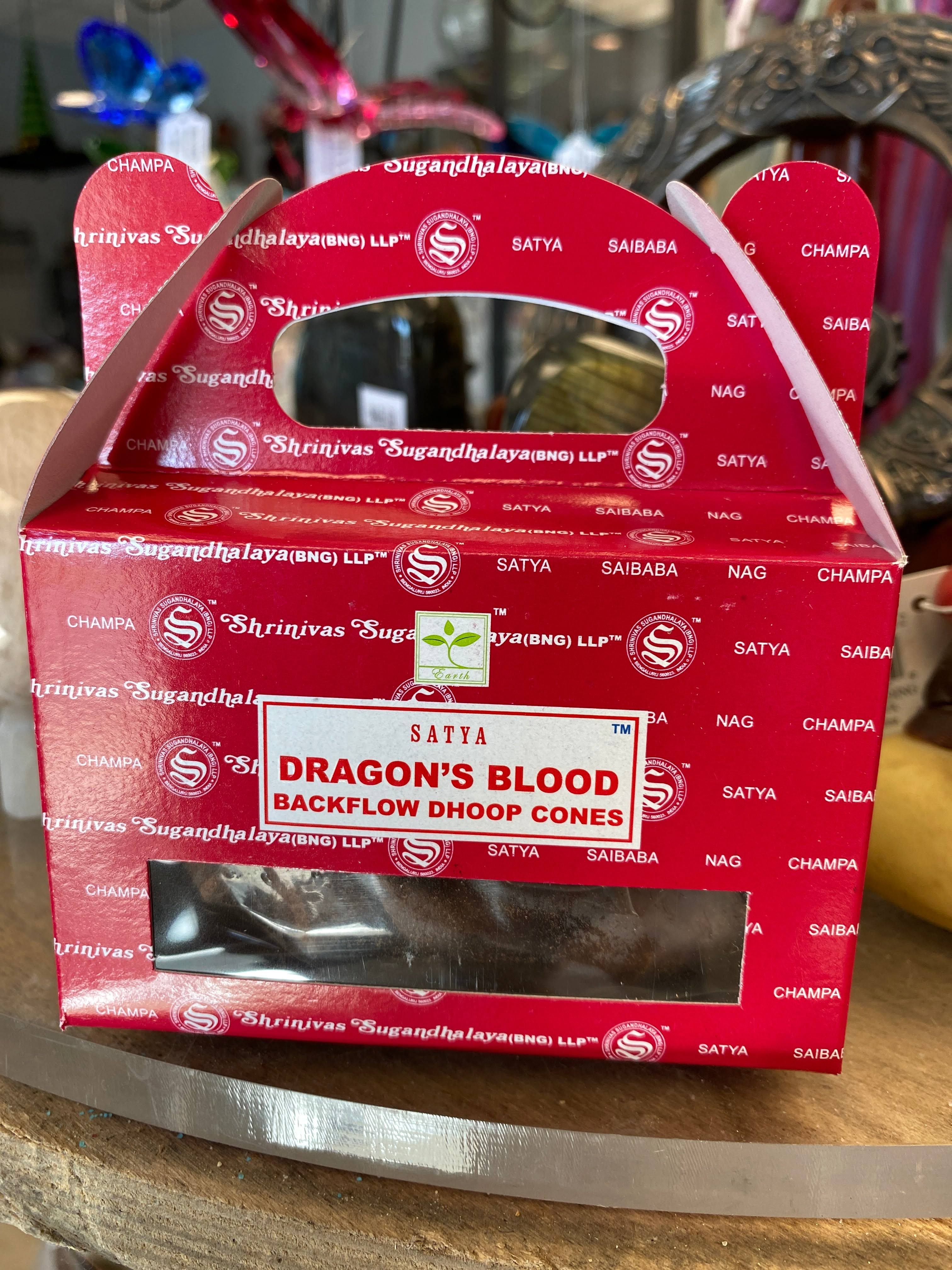 Satya - Dragons Blood Backflow Incense Cones - 24 Cones Pack