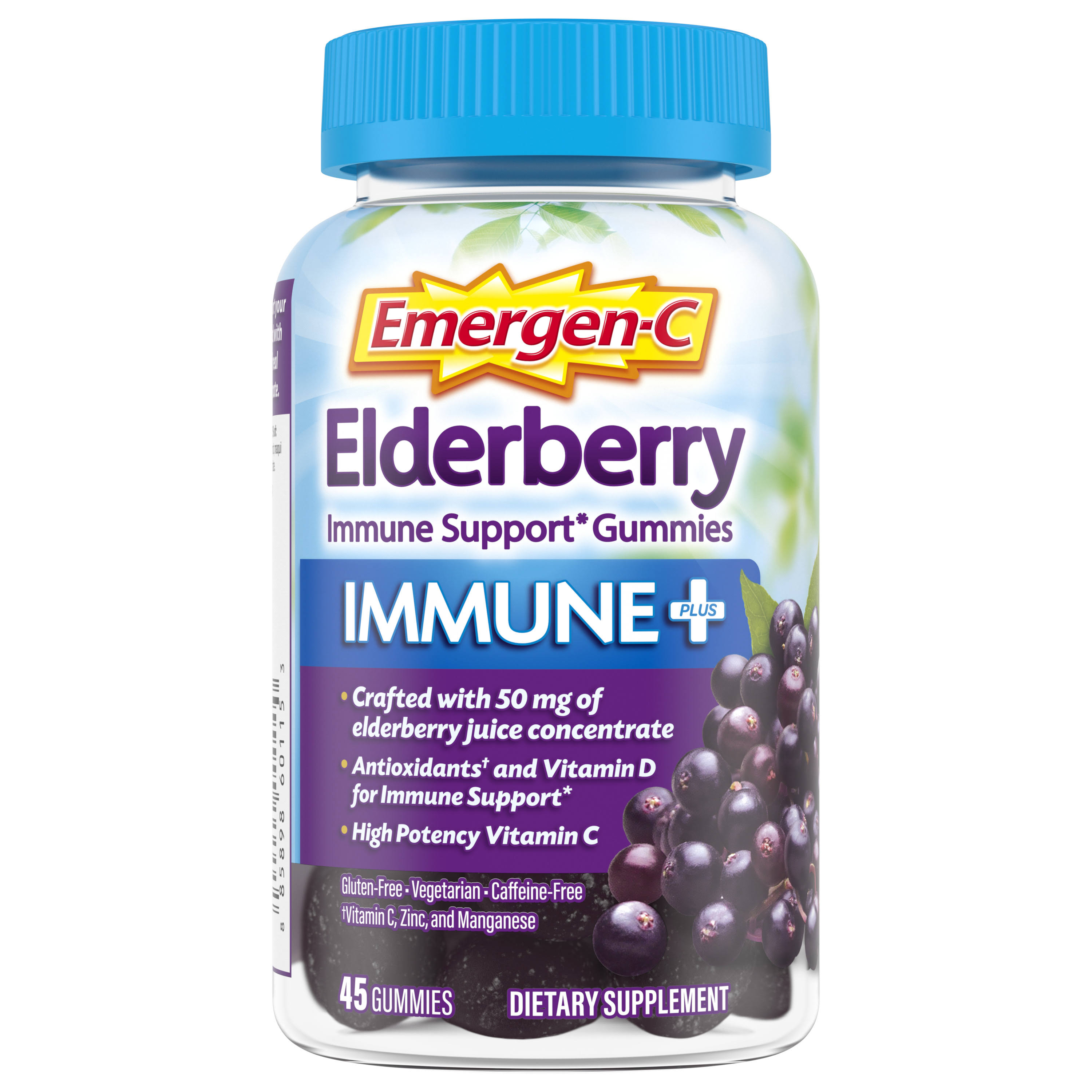 Emergen-C Immune+ Elderberry Gummies, 750 MG Vitamin C with Vitamin D, 45 Count