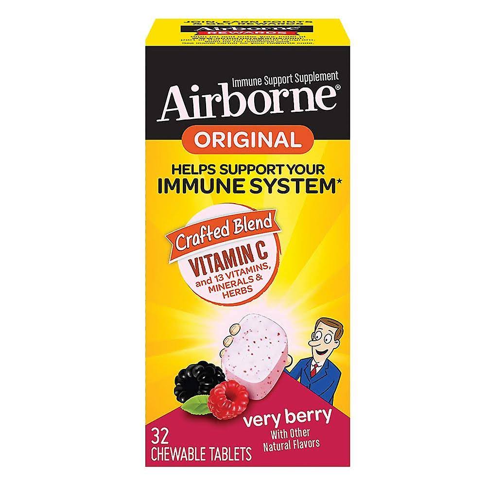 Airborne Immune Support Supplement - with Vitamin C, Chewable Tablets, Berry, 32 Count