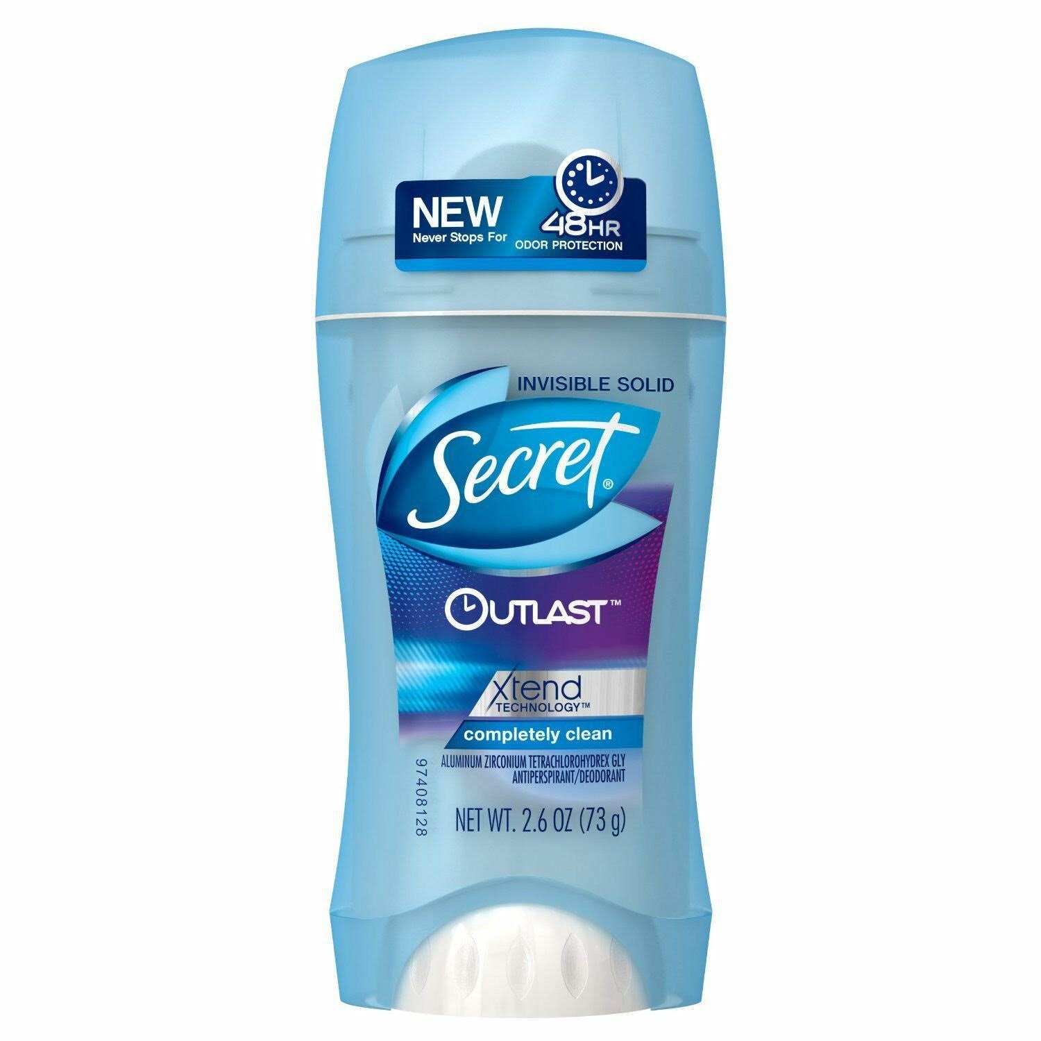 Secret Outlast Women's Invisible Solid Antiperspirant and Deodorant - Completely Clean, 2.6oz