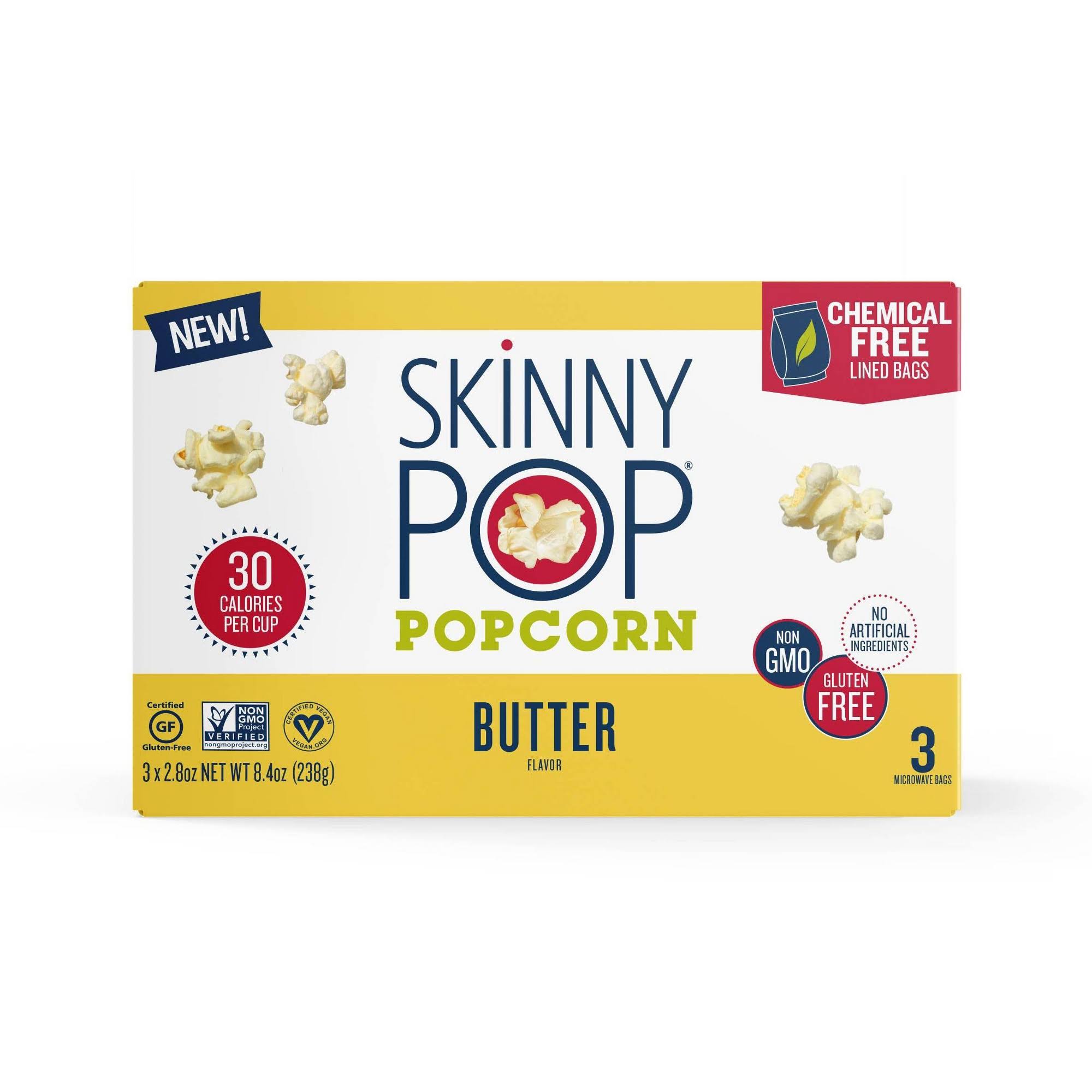 Skinny Pop Popcorn, Butter Flavor - 3 pack, 2.8 oz bags
