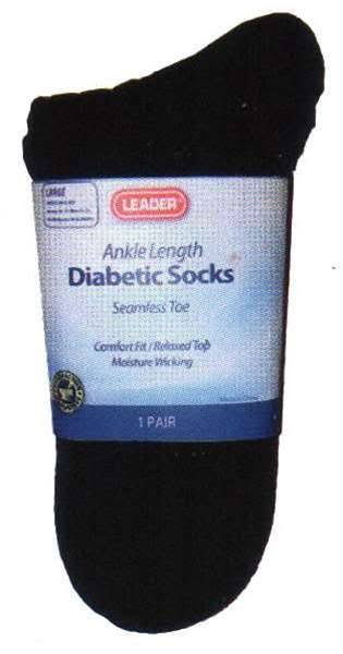 Leader Diabetic Ankle Socks - Black, Large, 1 Pair