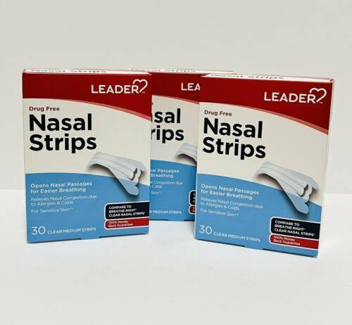 3 Pack - Leader Nasal Strips - 30 Clear Medium Strips for Sensitive Skin