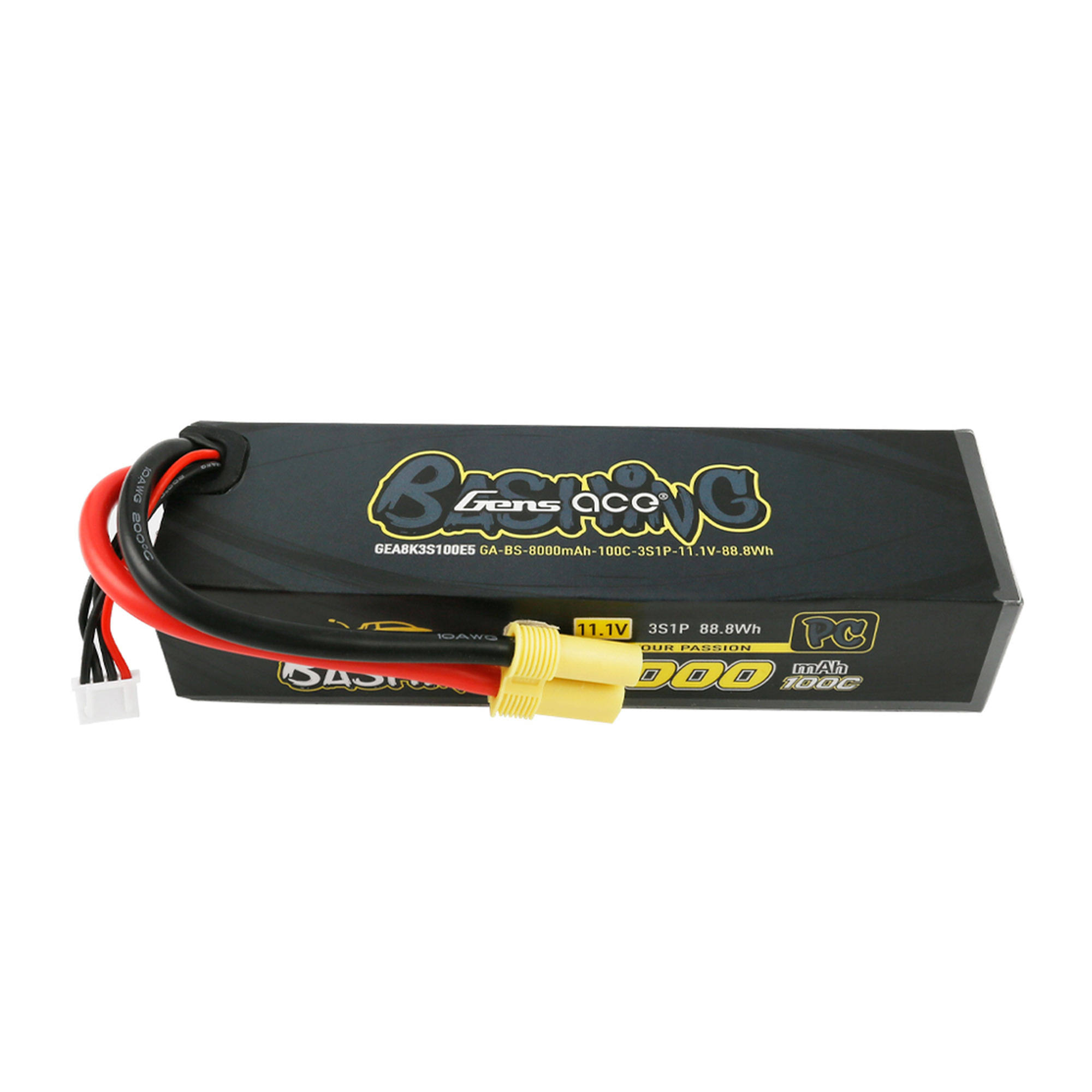 Gens Ace 3S Bashing 8000mah 11.1V 100C Hardcase/Hardwired Lipo Battery (EC5)