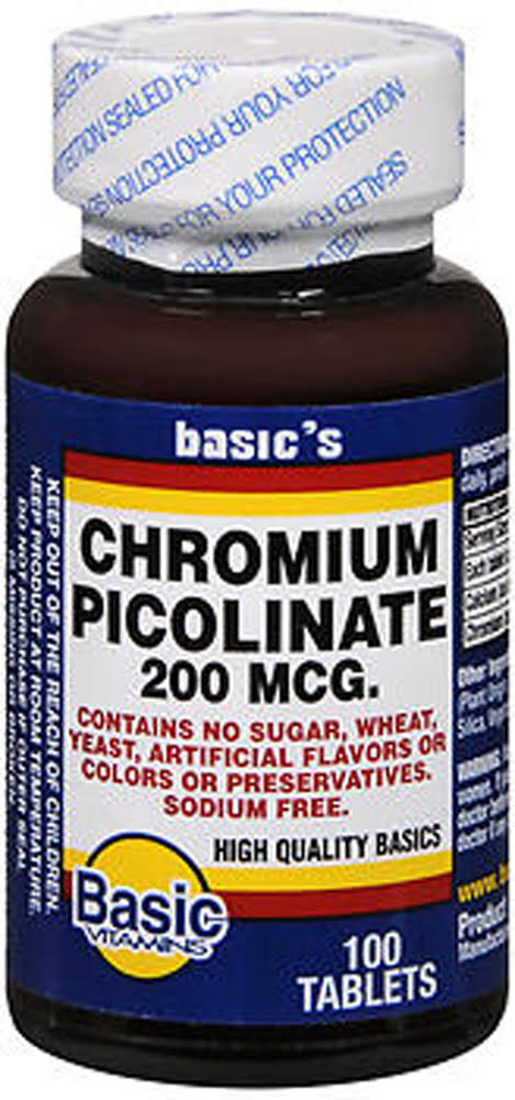 Basic Vitamins Chromium Picolinate Supplement - 200mcg, 100 Tablets