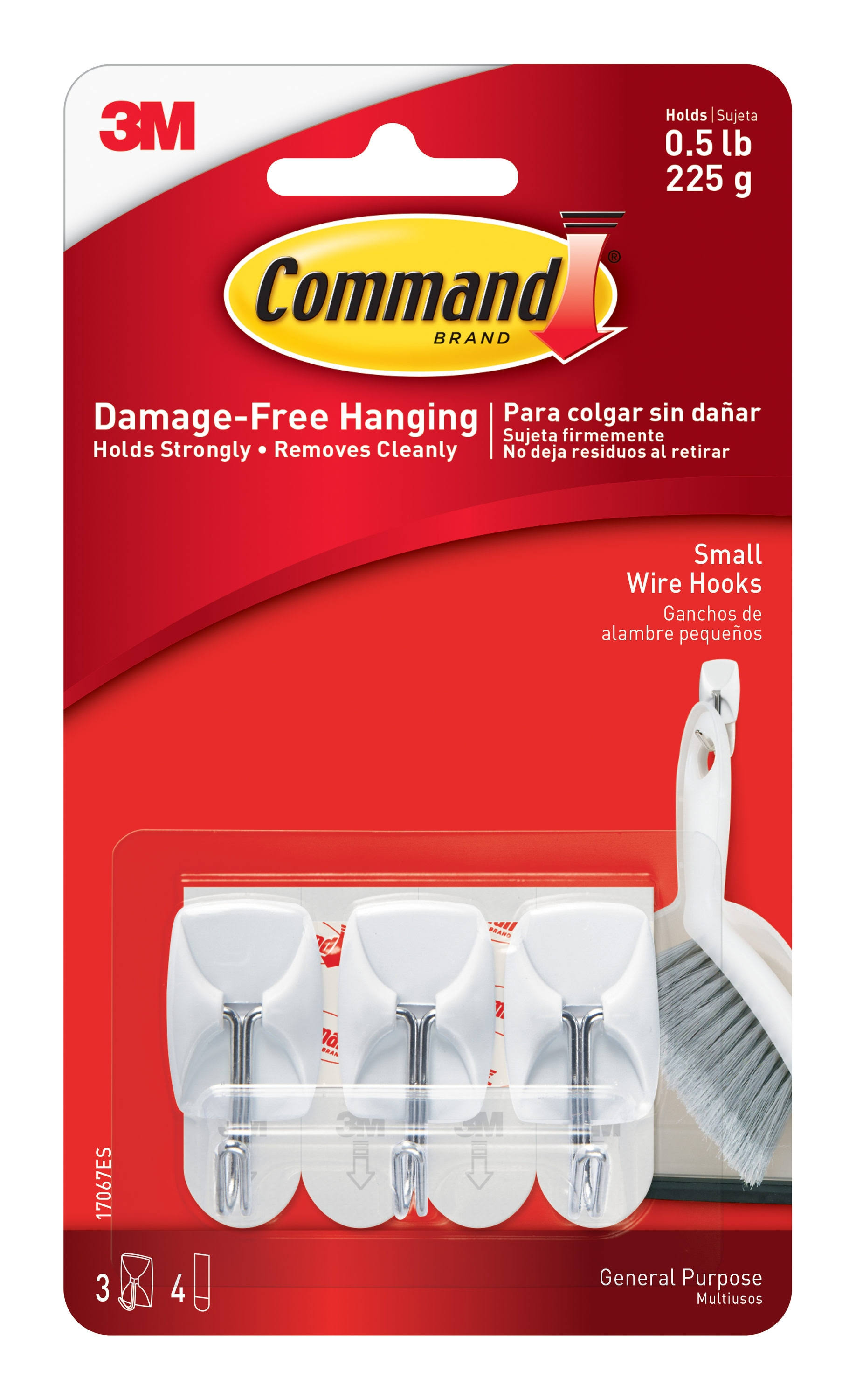 3M Command Small Wire Hooks - 3 Hooks & 4 Strips