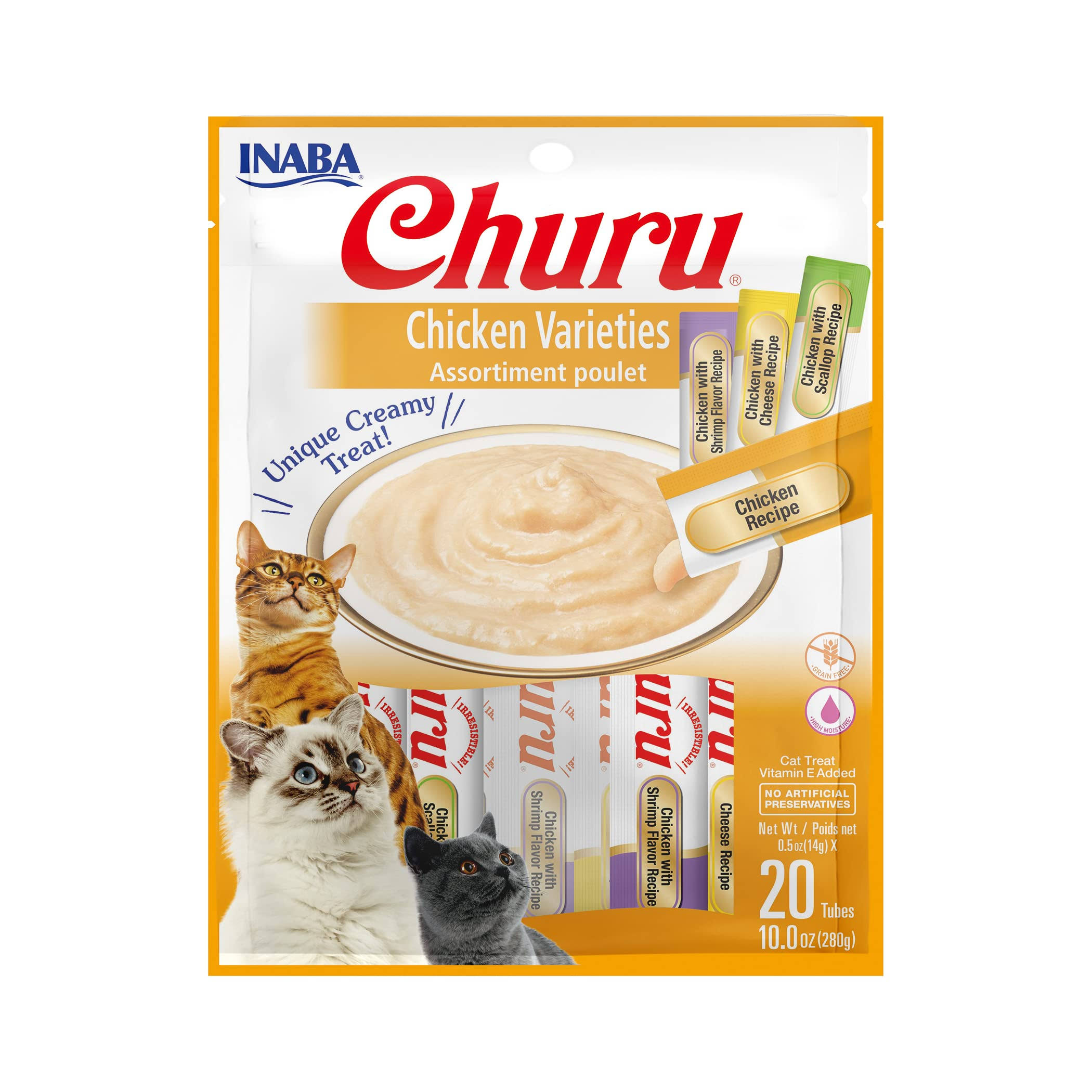 Inaba Churu Chicken Puree Cat Treats Variety Pack, 20 Count