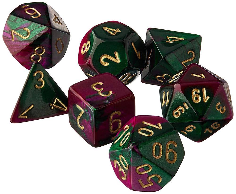 Chessex Gemini Polyhedral 7-Die Set, Green/Purple/Gold