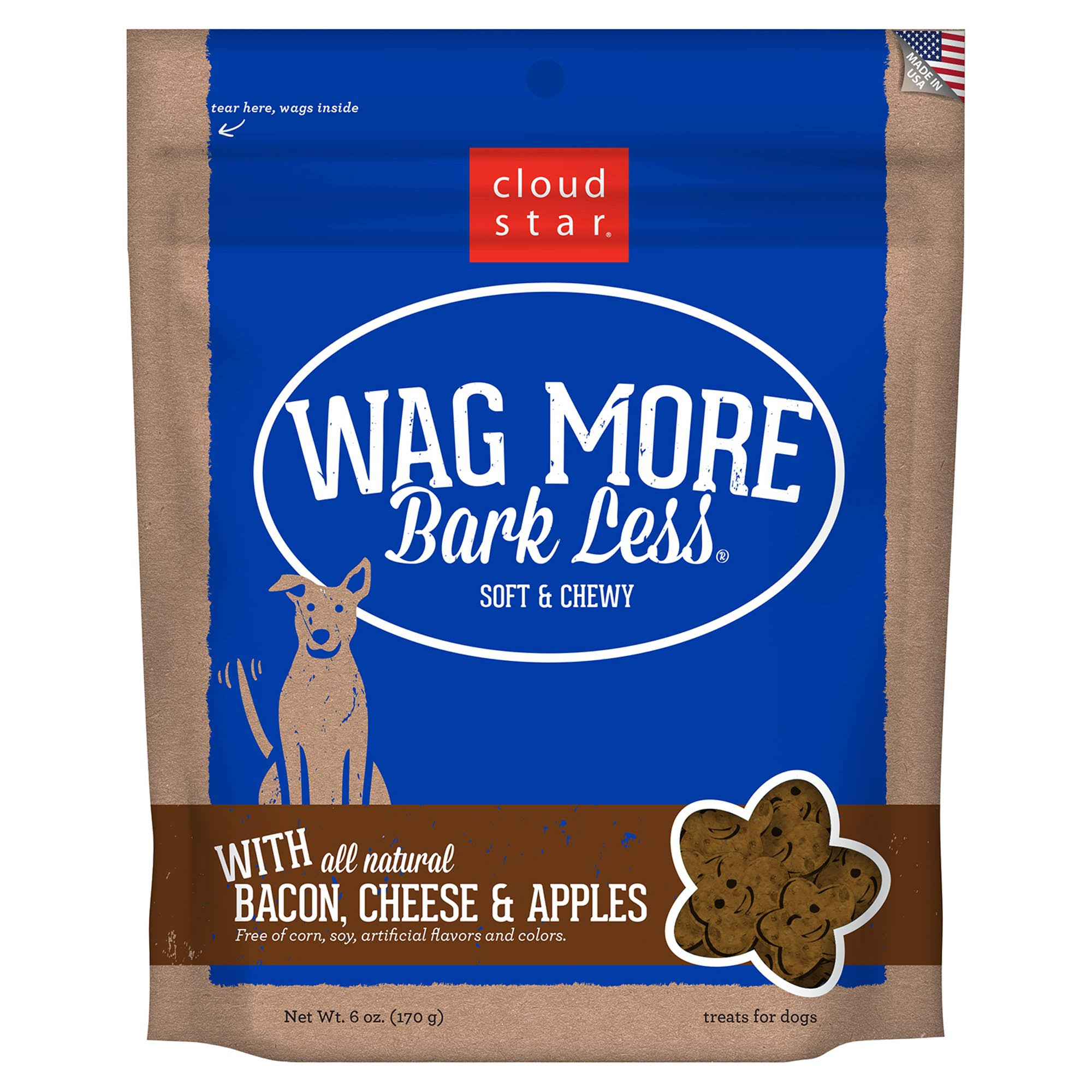 Cloud Star Wag More Bark Less Dog Treats - Soft and Chewy, Bacon, Cheese and Apple Flavor, 6oz