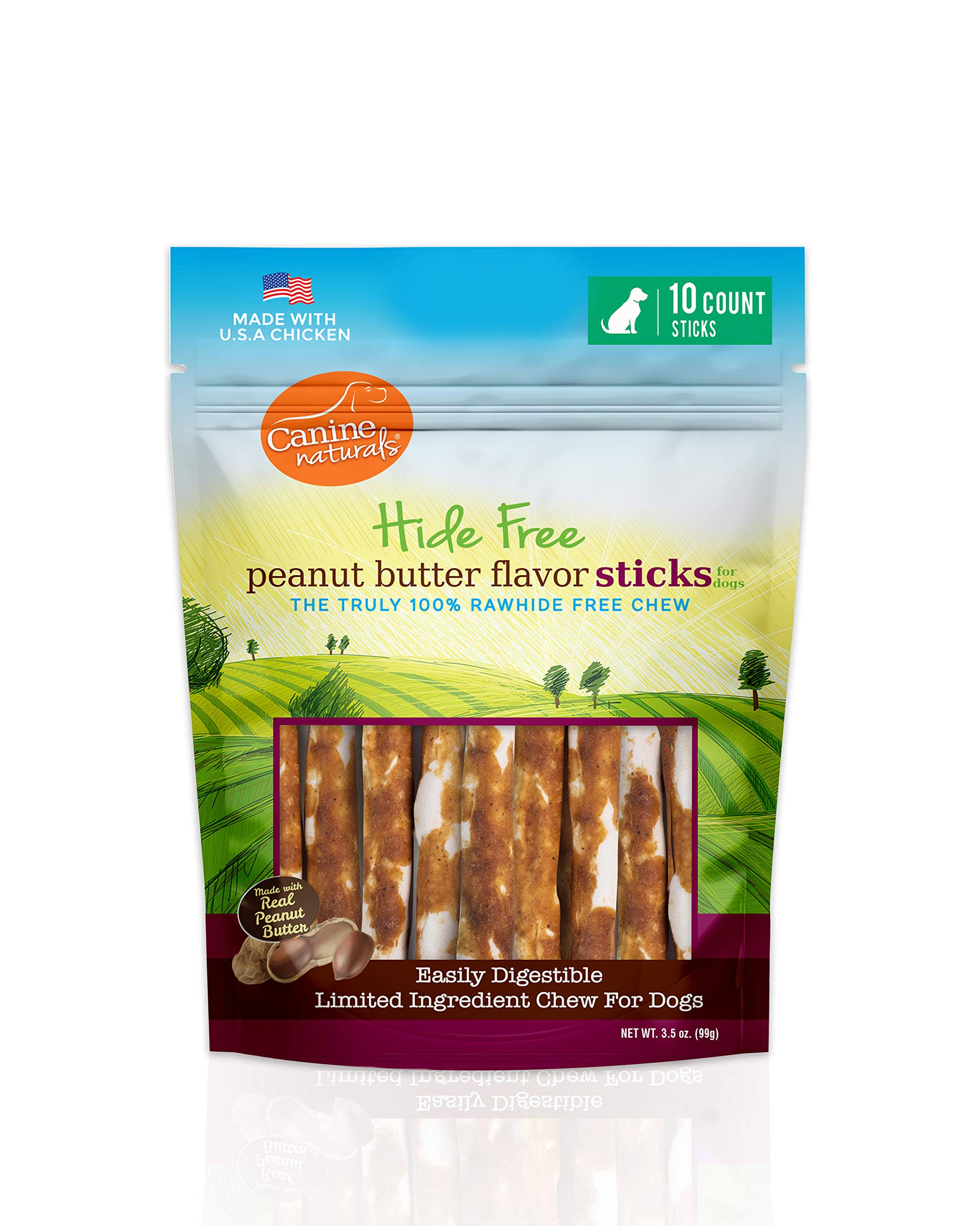 Canine Naturals Hide Free Peanut Butter Flavor Stick Dog Chew Treat 10 Count
