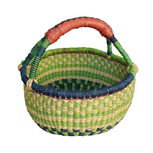 Bolga Baskets International Small Market Basket w/ Leather Wrapped Han
