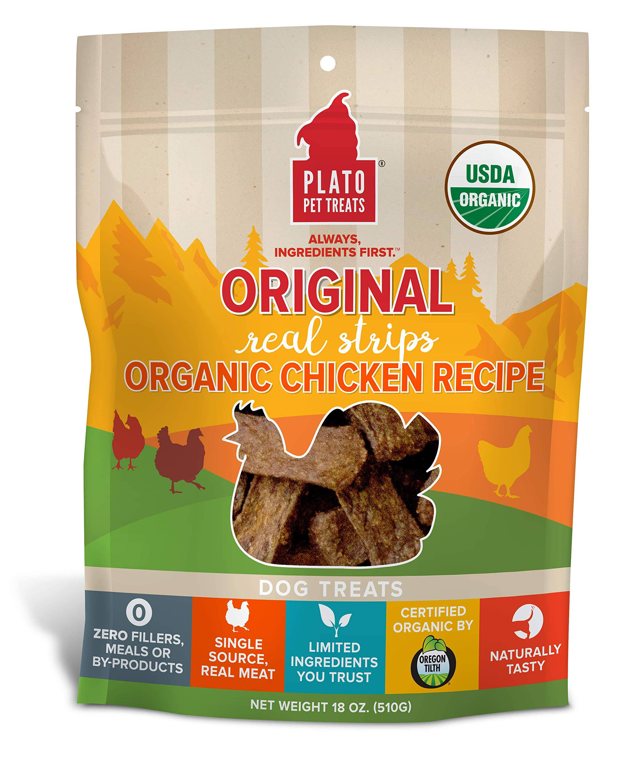 Plato Organic Chicken Strips Dog Treats - 18 oz