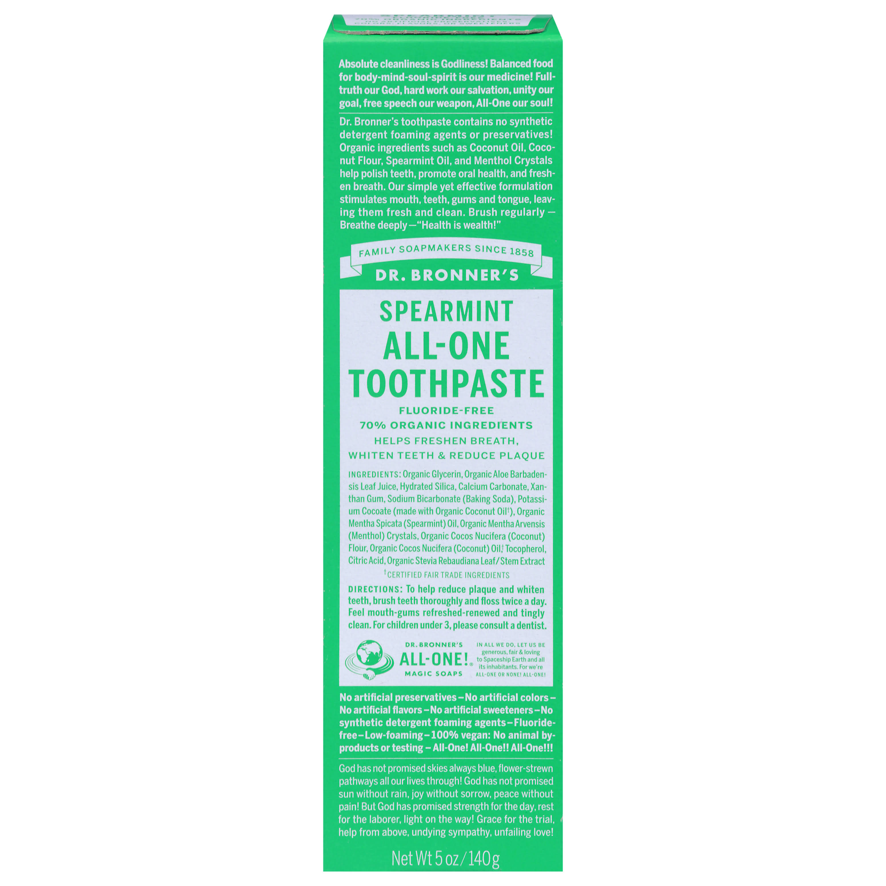 Dr. bronner's all-one toothpaste – spearmint – 5.0 oz