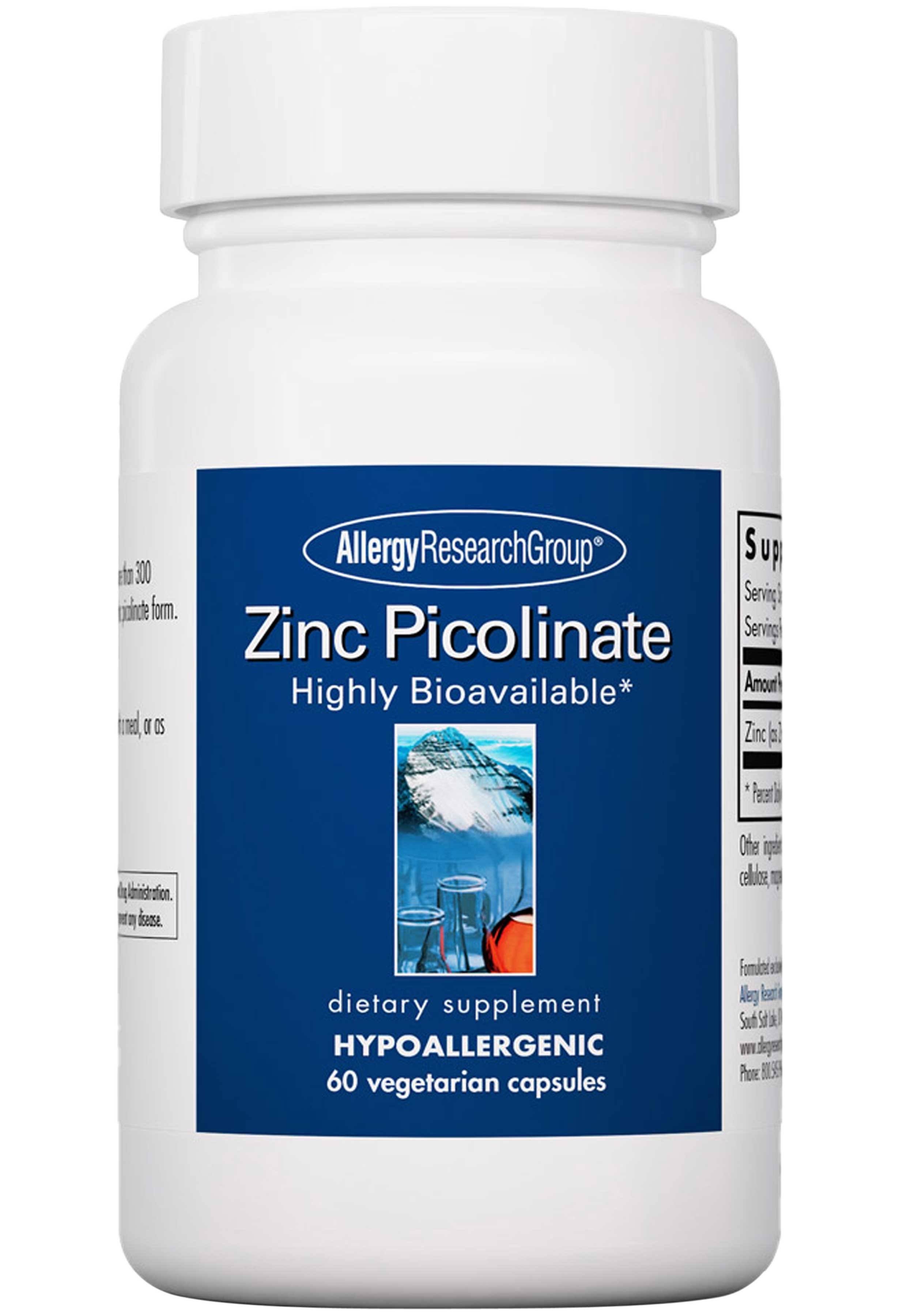 Allergy Research Group - Zinc Picolinate 25 MG - Immune, Mood, Bone Su