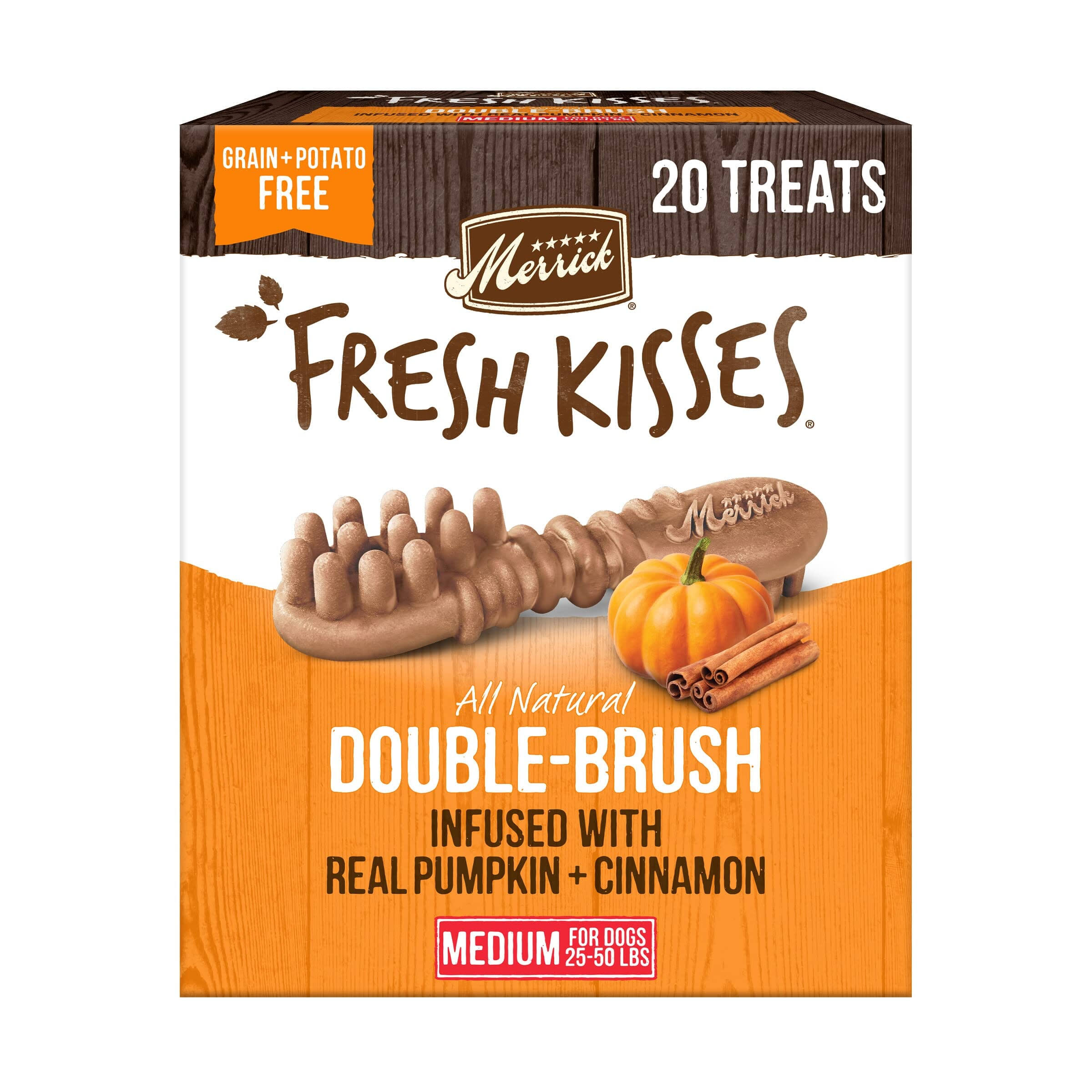 Merrick Fresh Kisses Real Pumpkin & Cinnamon Medium Breed Dog Dental Treats, 20 Count