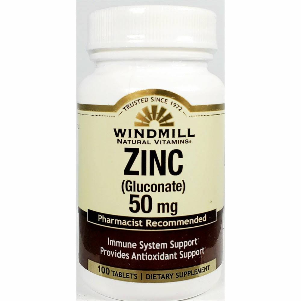 Windmill Natural Source Zinc as Gluconate Dietary Supplement - 50mg Tablets, 100ct