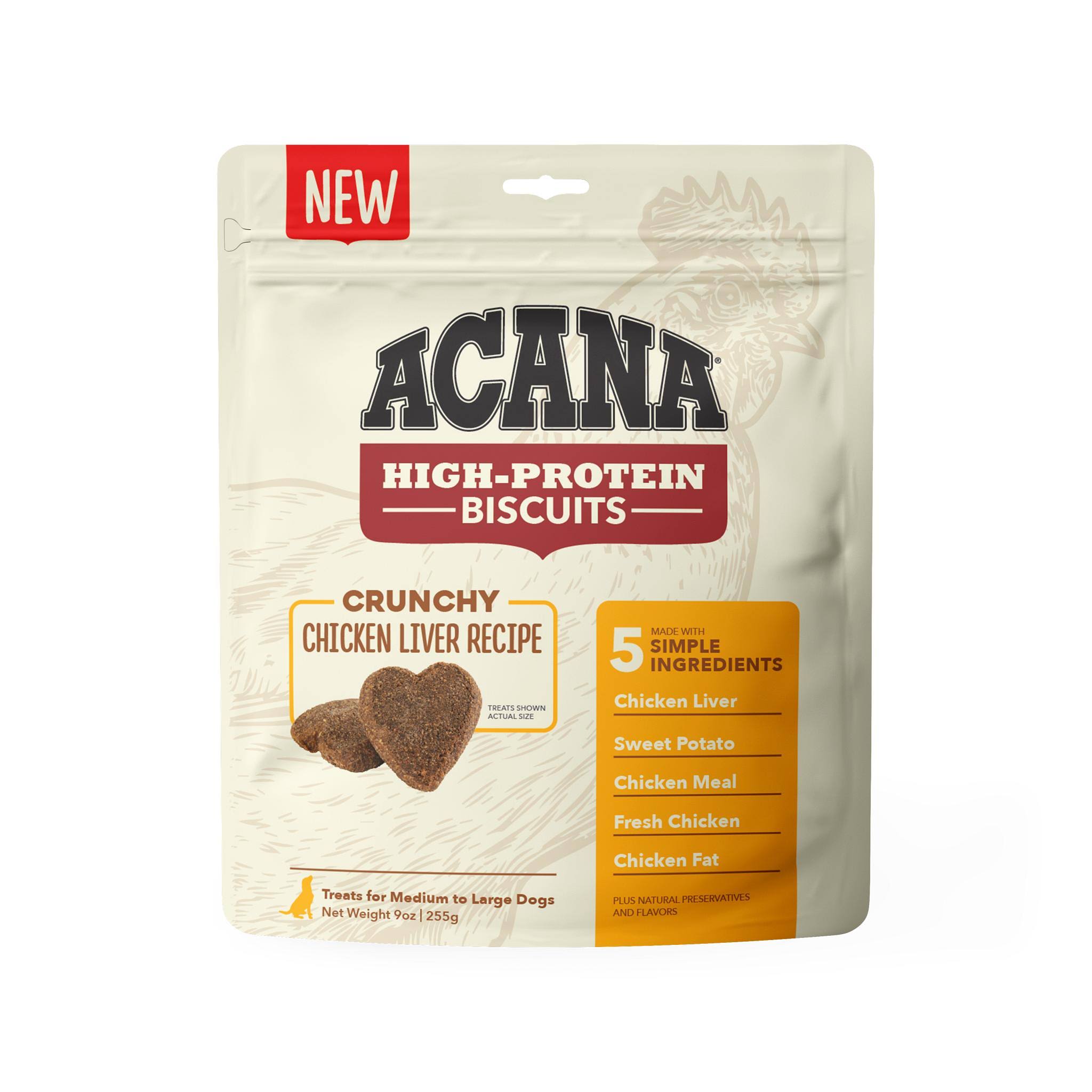 Acana Crunchy Biscuits Dog, High Protein, Treats Chicken Liver Recipe, Large - 9 oz