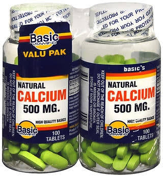 Basic Vitamins Natural Calcium 500mg - 200 Tabs
