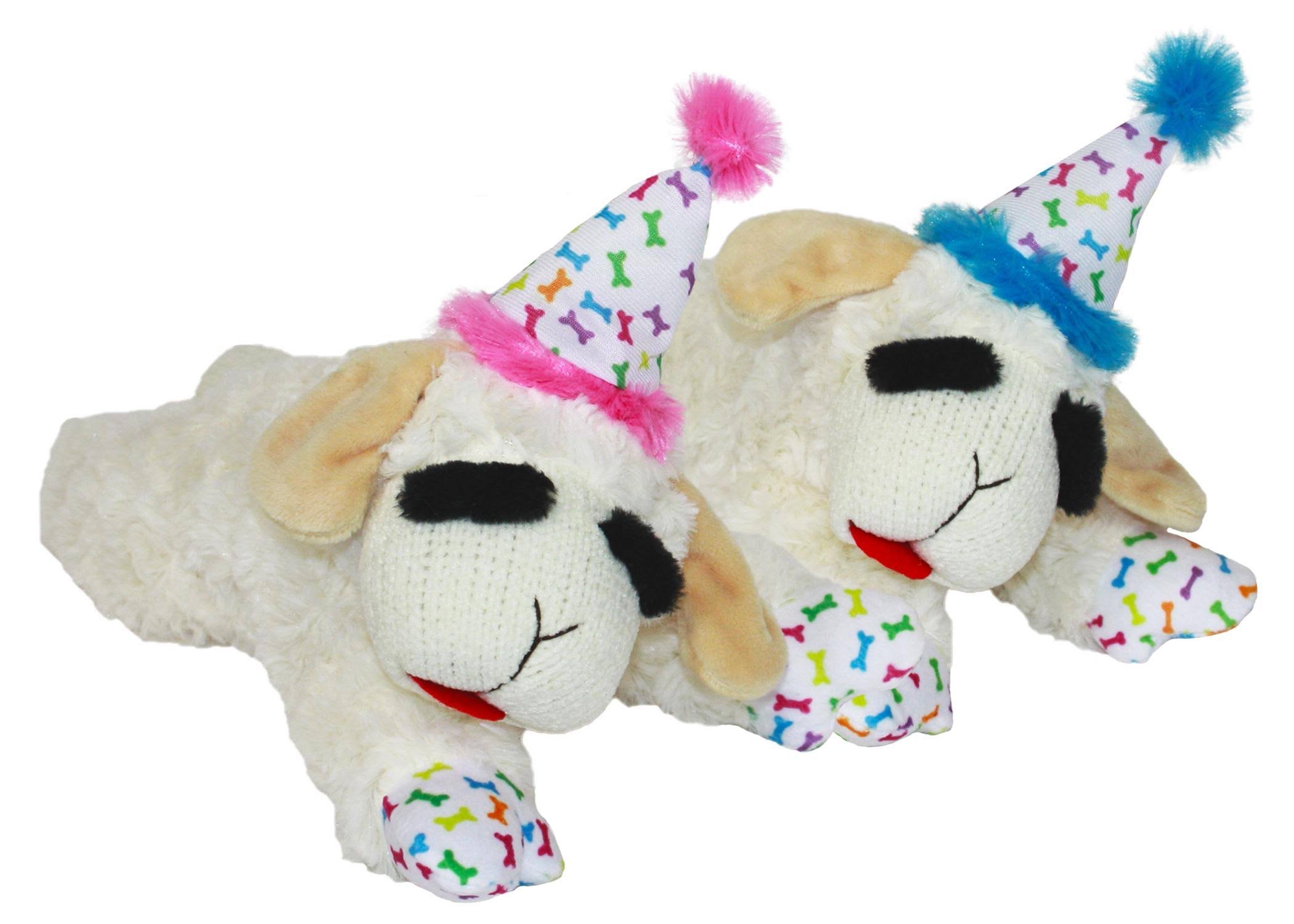 Multipet 10.5" Lamb Chop with Birthday Hat Dog Toy