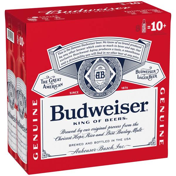 Budweiser Beer, Lager - 8 pack, 16 fl oz bottles