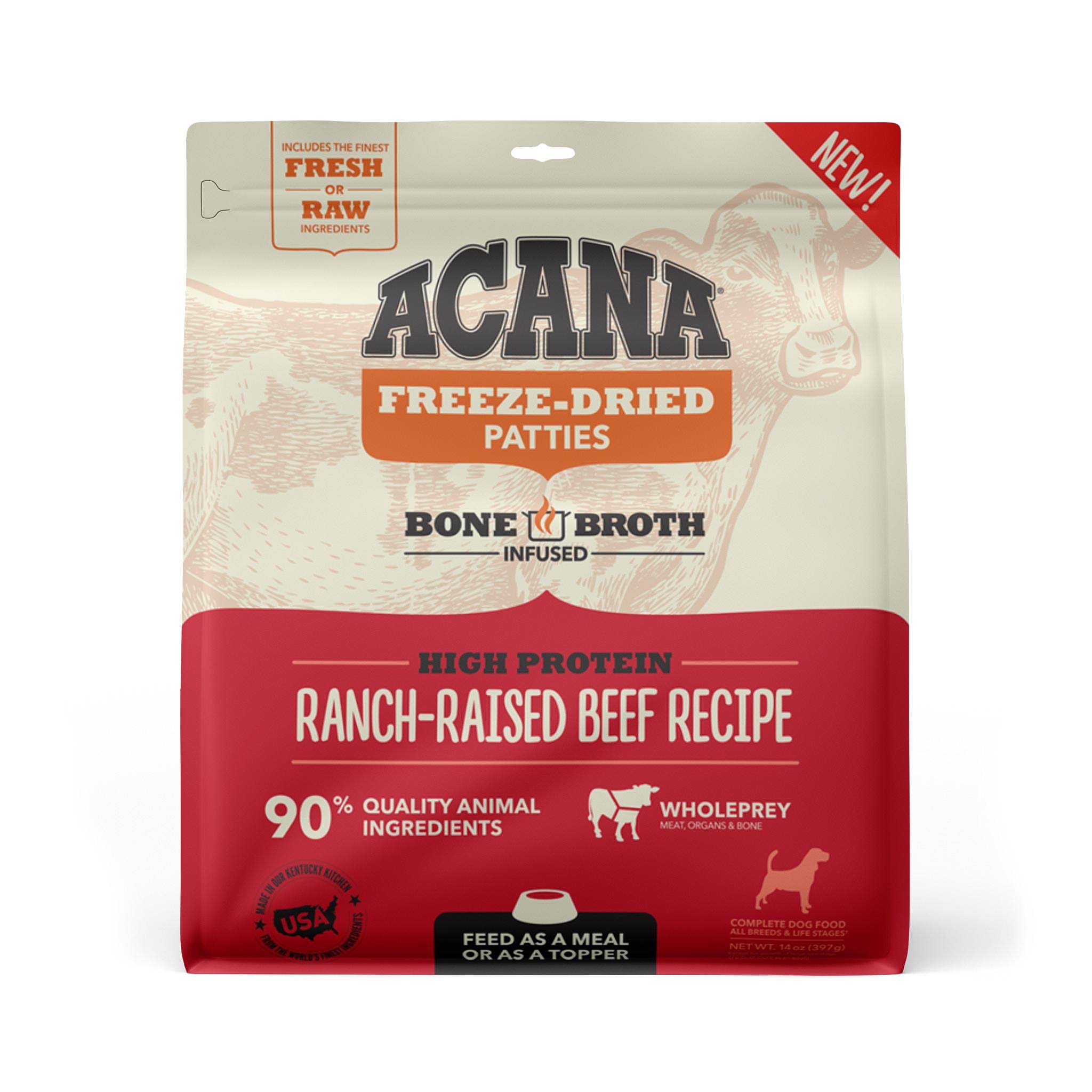 ACANA Ranch Raised Beef Recipe Freeze Dried Dog Food Patties, 14oz