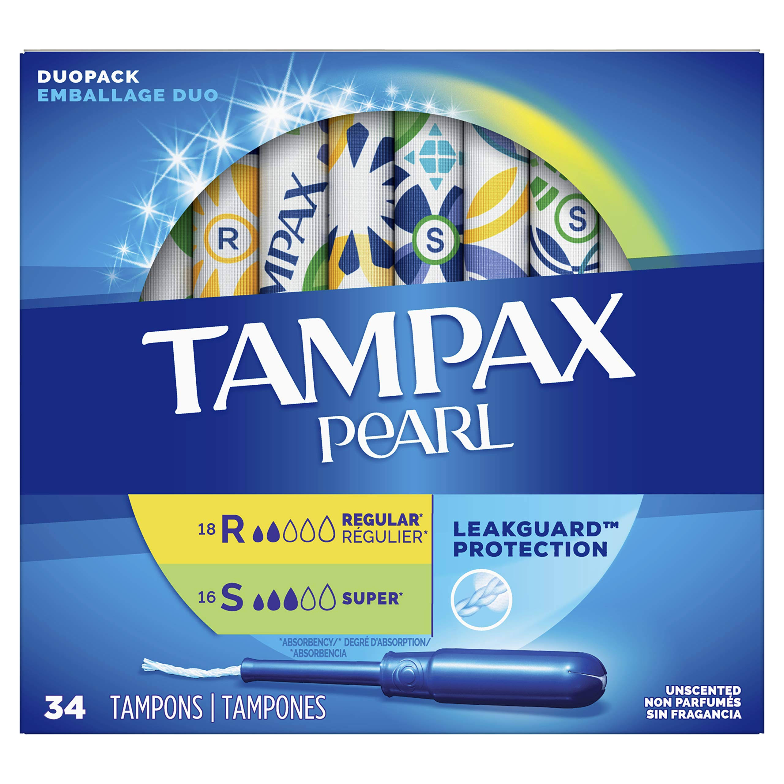 Tampax Regular Super Absorbency Pearl Plastic Tampons Duo Pack - 34ct