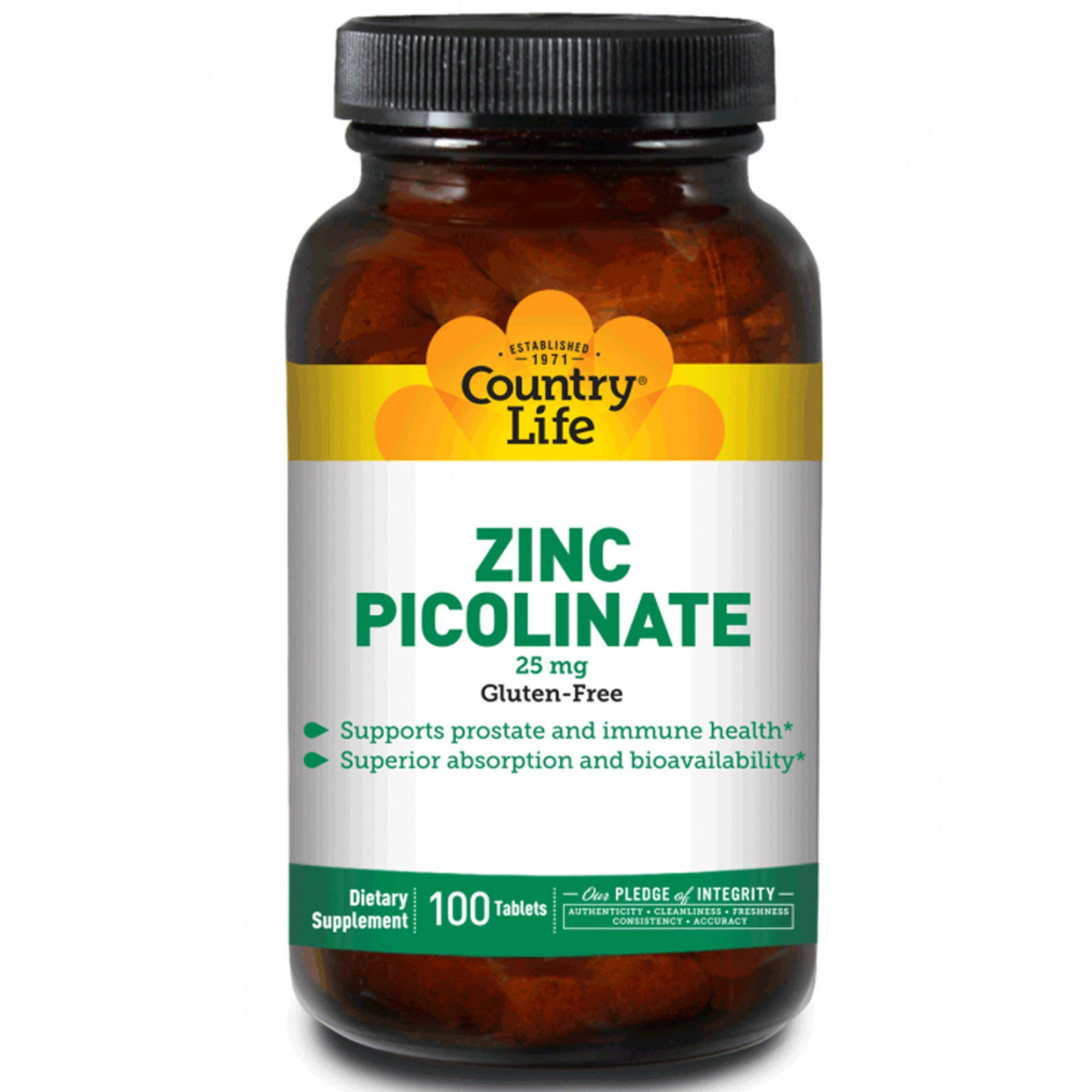 Country Life Vitamins Zinc Picolinate Supplement - 100 Tablets