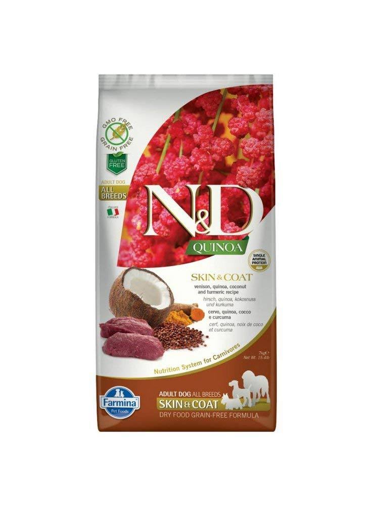 N & D - Grain Free Quinoa Adult Skin & Coat Dry Dog Food - Deer, Quinoa, Coconut & Turmeric, 7 kg