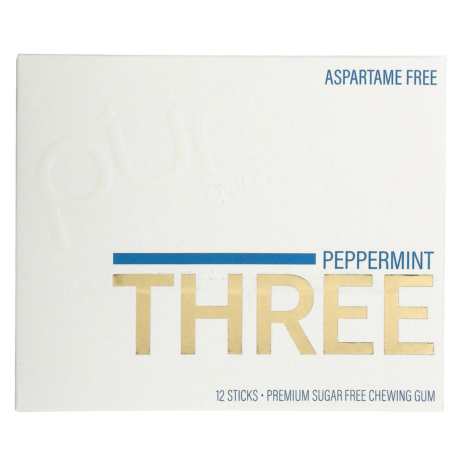 The Pur Company Peppermint Three Sugar Free Gum 12 Sticks